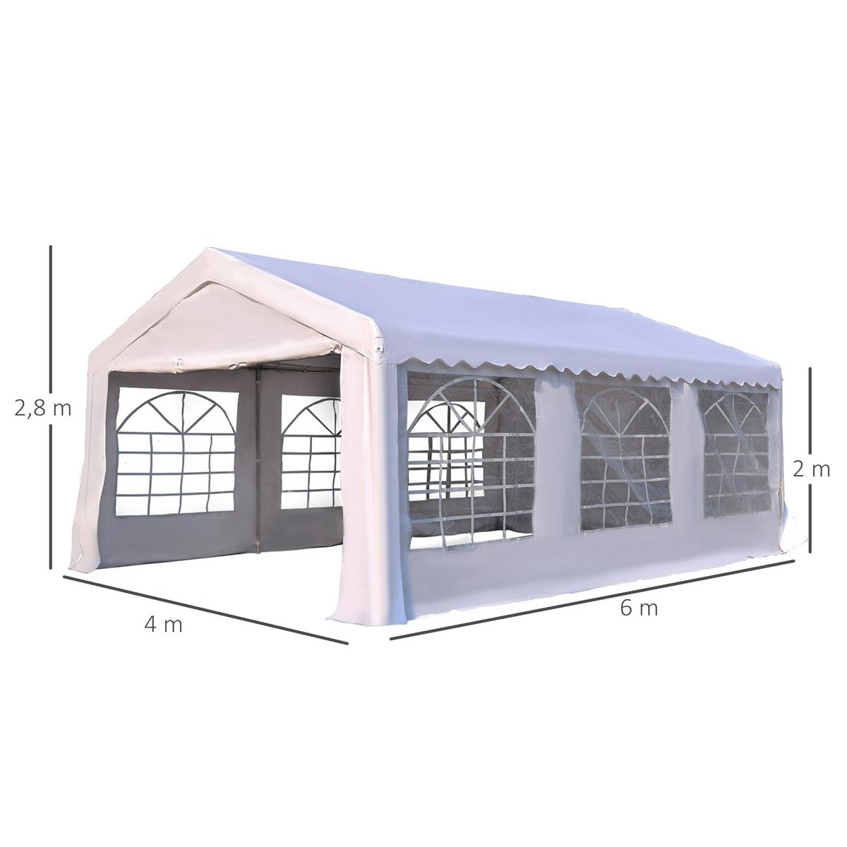 HOMCOM Tente de réception tonnelle de jardin 4 parois amovibles portes zippées idéal pour fête mariage soirée 6 x 4 x 2,8 m acier toile polyéthylène 180 g/m² blanc