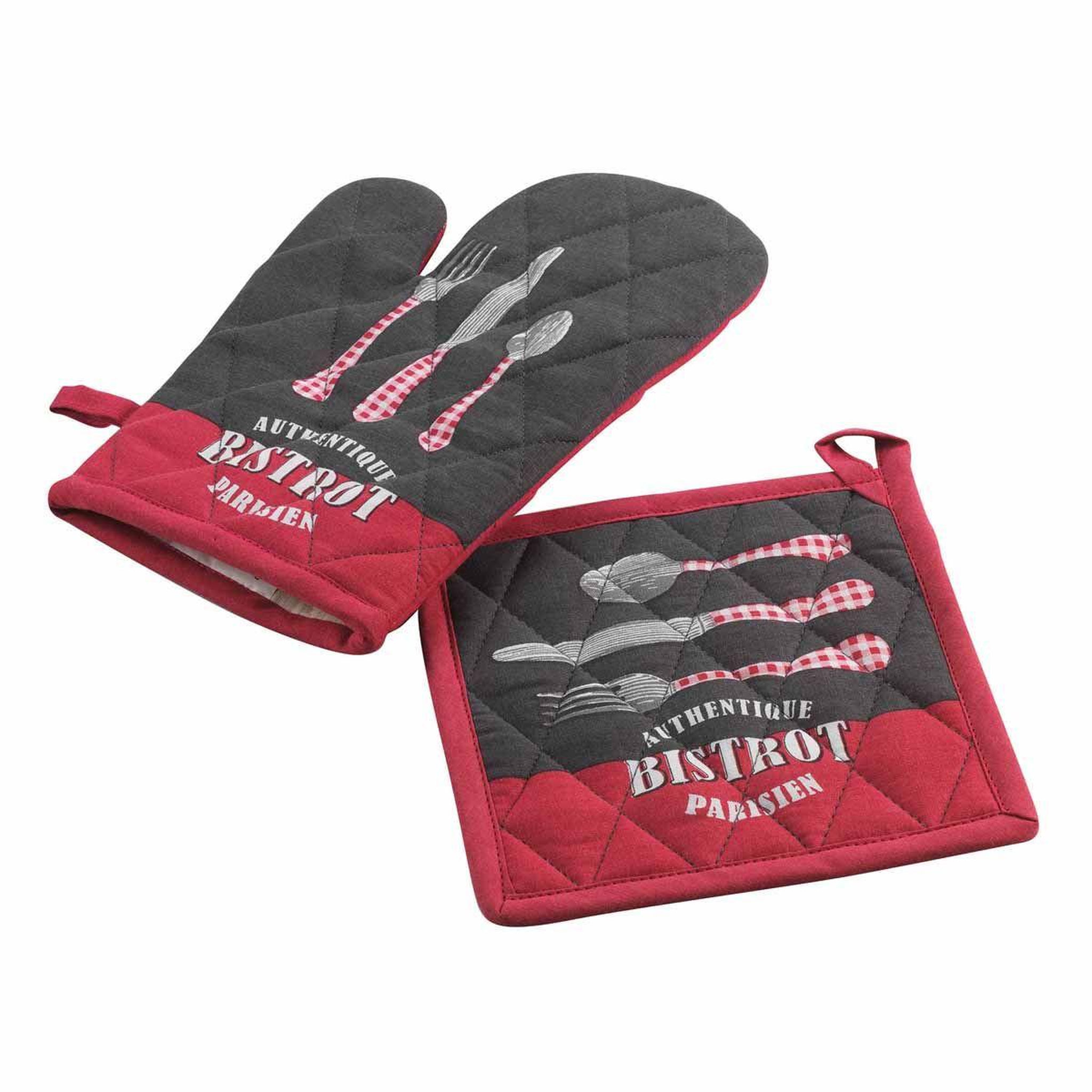 Voir la diapositive 1 : Douceur d'Intérieur Gant & manique en coton  au bistrot  28cm rouge