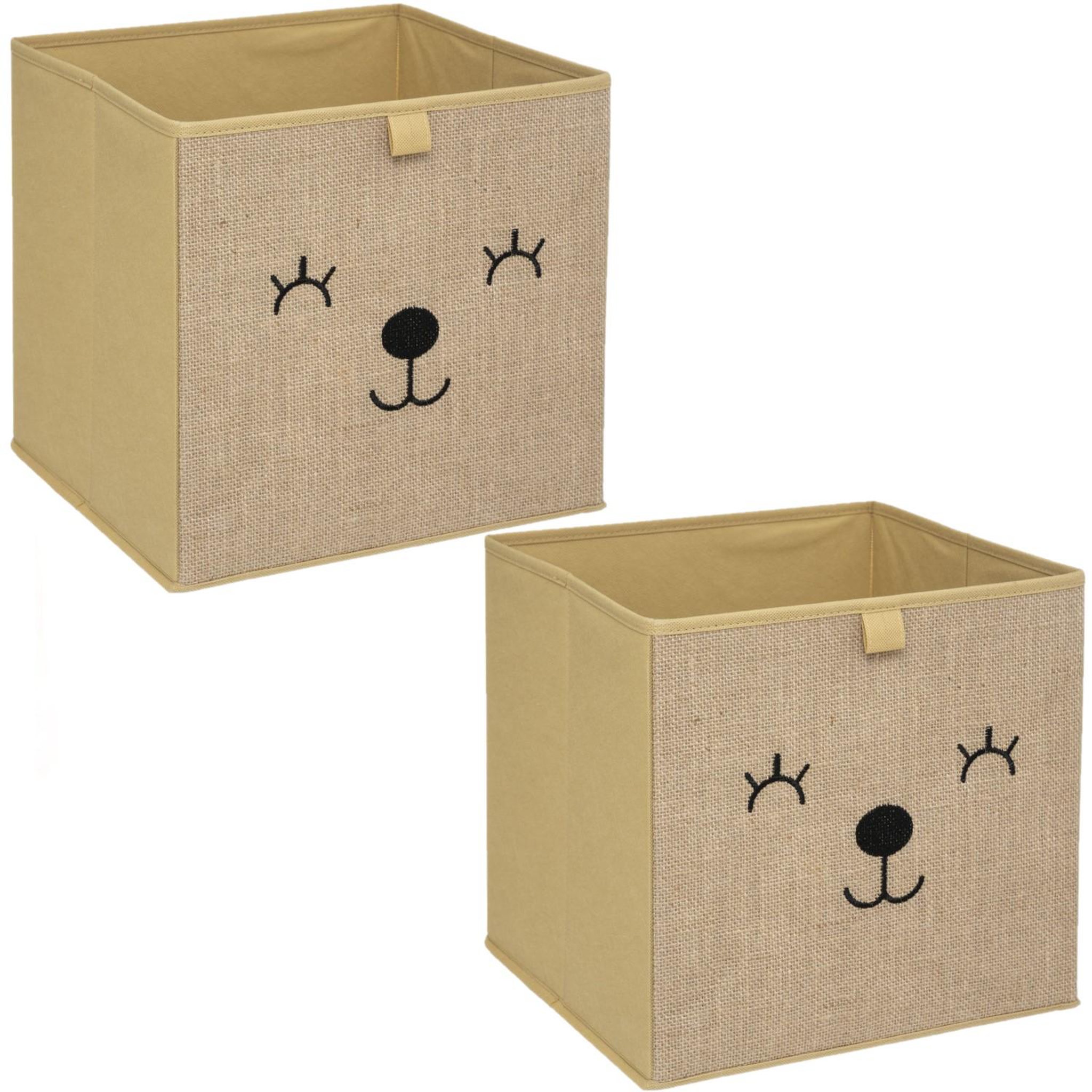 TOILINUX Lot de 2 boîtes de rangement enfant effet jute animal - l. 29 x l. 29 cm - marron