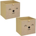 TOILINUX Lot de 2 Boîtes de rangement enfant effet jute Animal - L. 29 x l. 29 cm - Marron