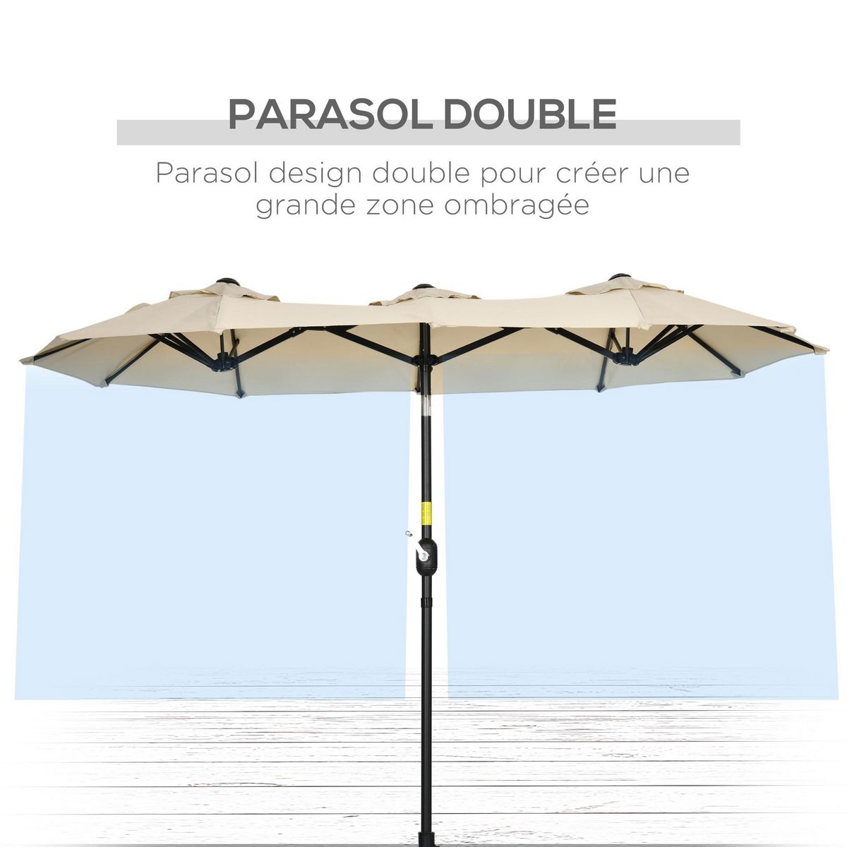 OUTSUNNY Parasol de jardin inclinable grande taille ouverture fermeture manivelle acier polyester haute densité beige