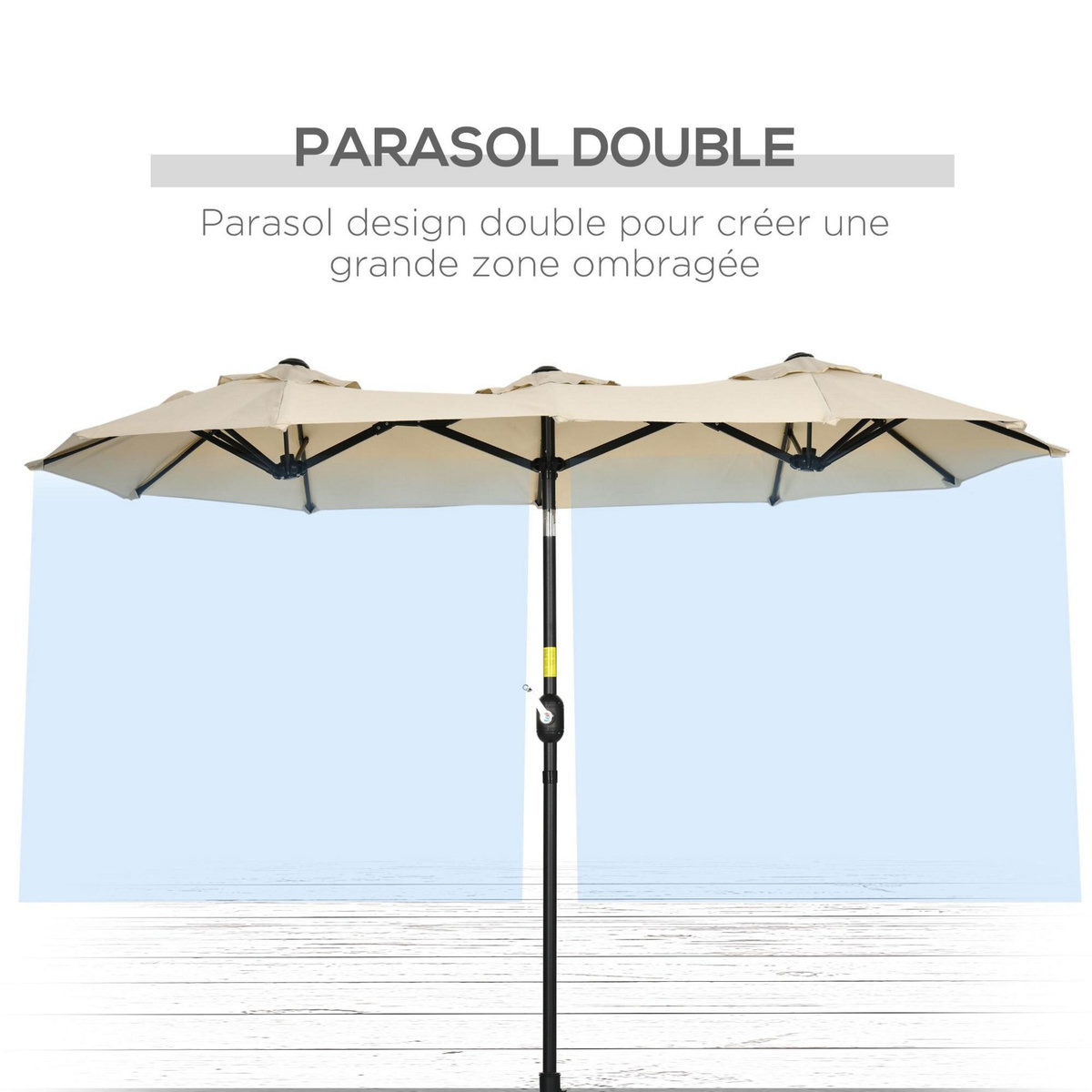 OUTSUNNY Parasol de jardin inclinable grande taille ouverture fermeture manivelle acier polyester haute densité beige