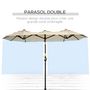 Voir la diapositive 5 : OUTSUNNY Parasol de jardin inclinable grande taille ouverture fermeture manivelle acier polyester haute densité beige