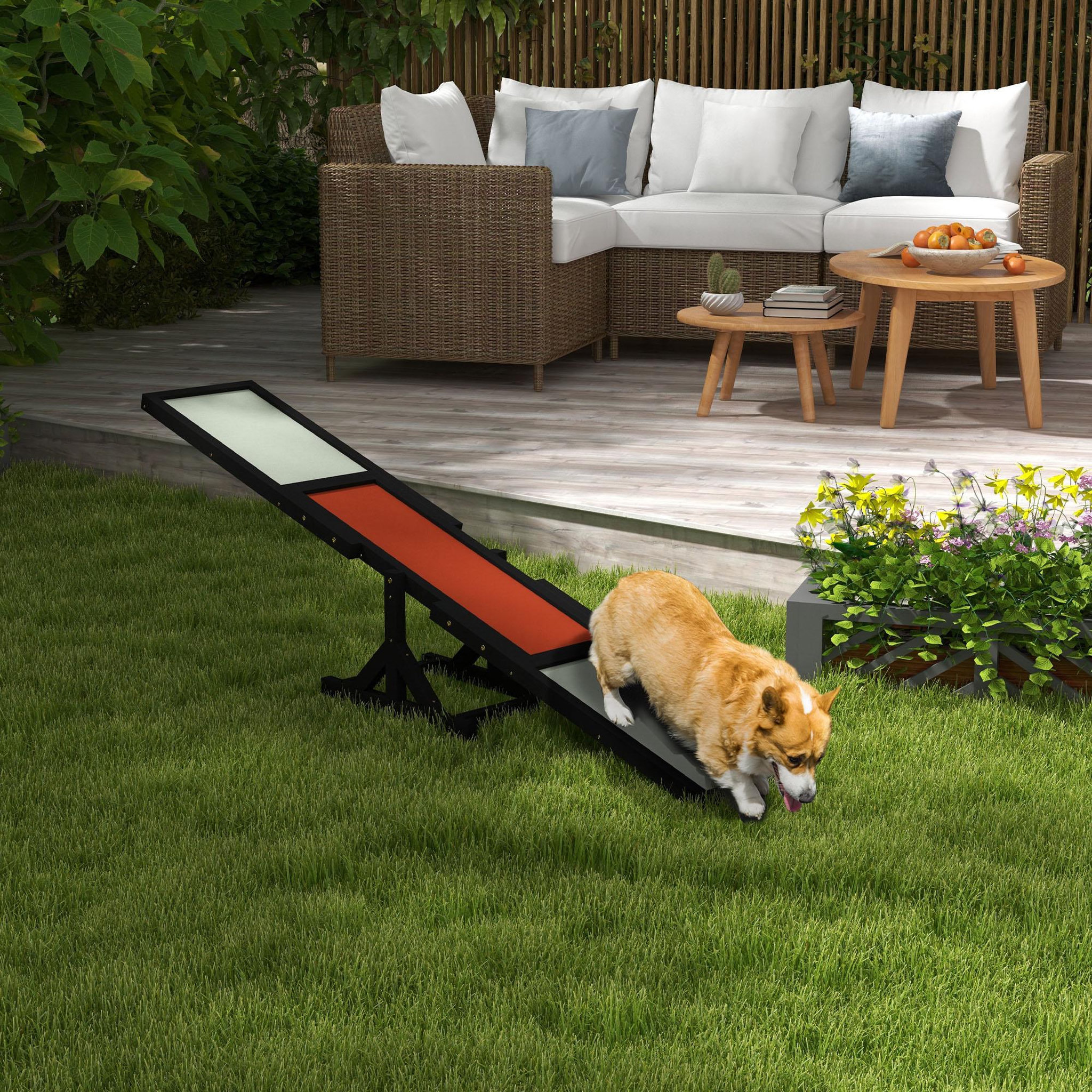 Voir la diapositive 2 : PAWHUT Agility sport pour chien bascule - bascule pour chien - équipement entrainement chien - bois sapin pré-huilé feutre bitumé antidérapant noir blanc