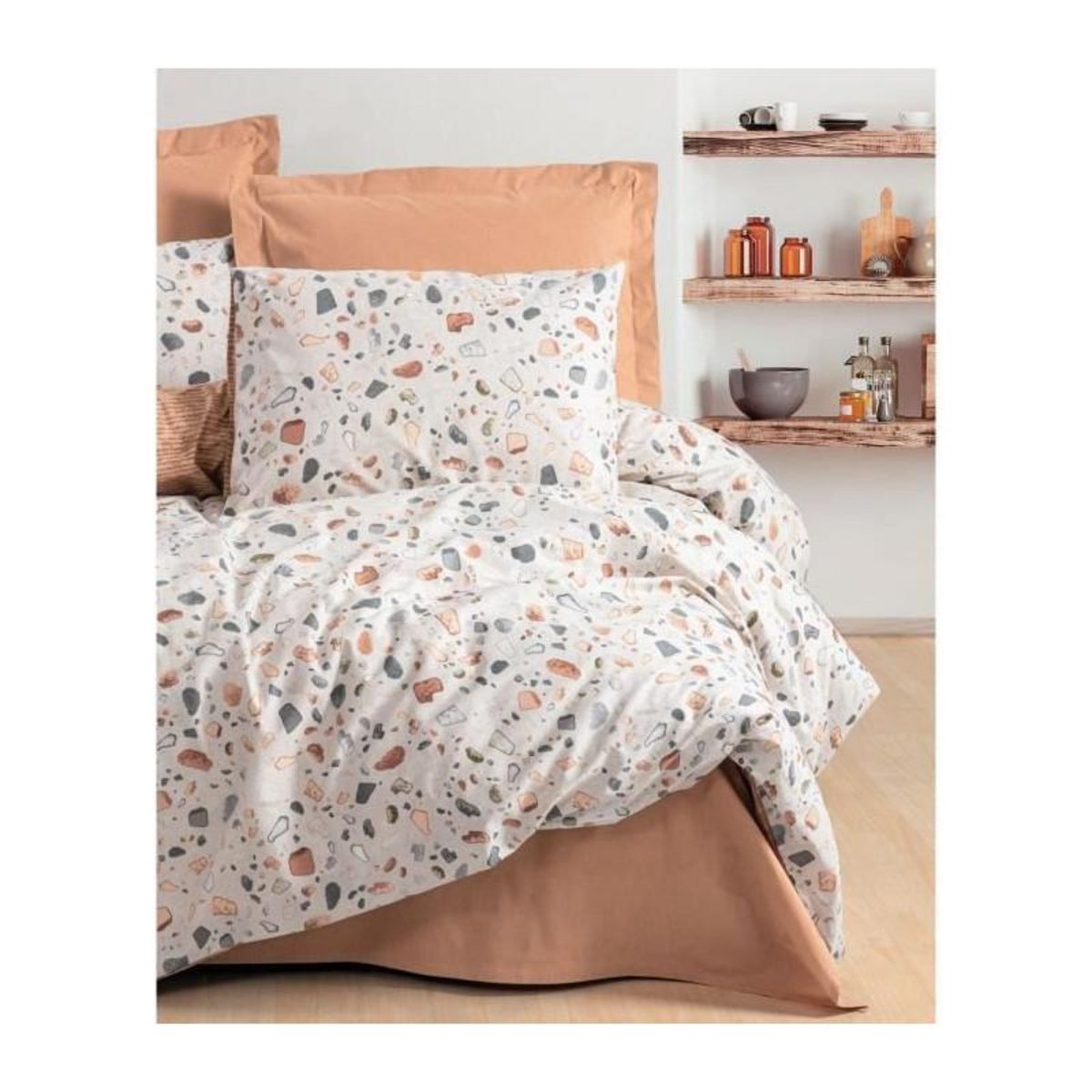 GENERIQUE Parure de lit - 129CTN64236 - 1 housse de couette 220 x 240 cm + 2 taies d'oreiller 60 x 60 cm - 100% coton ranforcé - Caramel