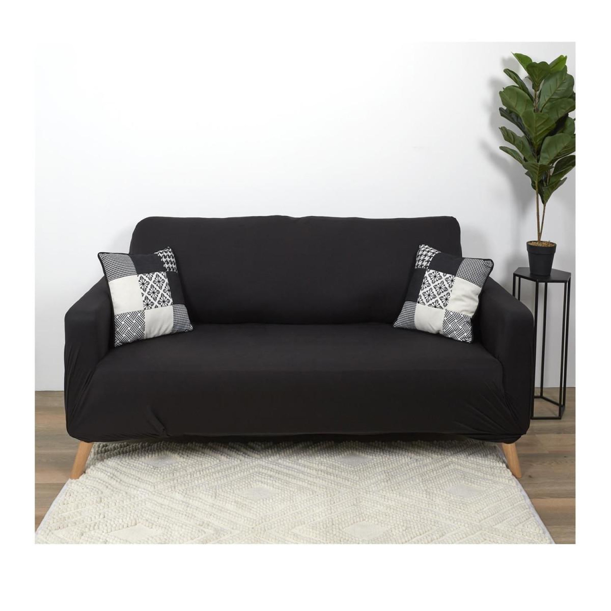 The Home Deco Factory Housse de Canapé 2 Places  Extensible  80x170cm Noir