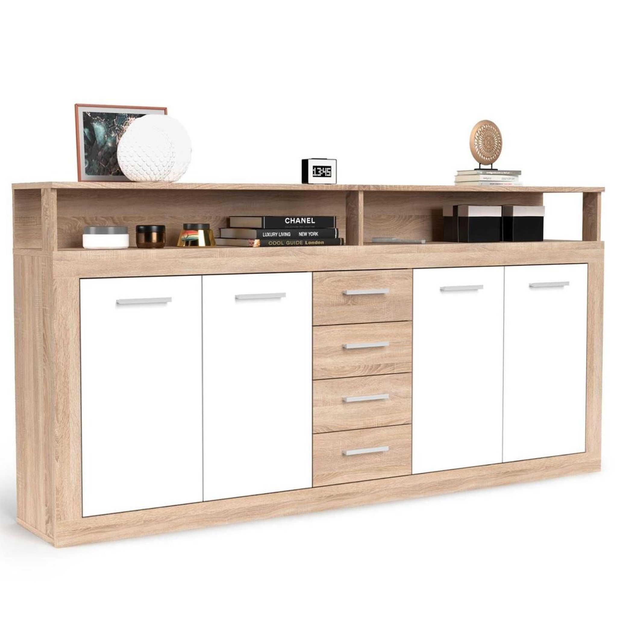 Paris Prix Buffet 4 portes & 4 tiroirs  luna  190cm naturel & blanc