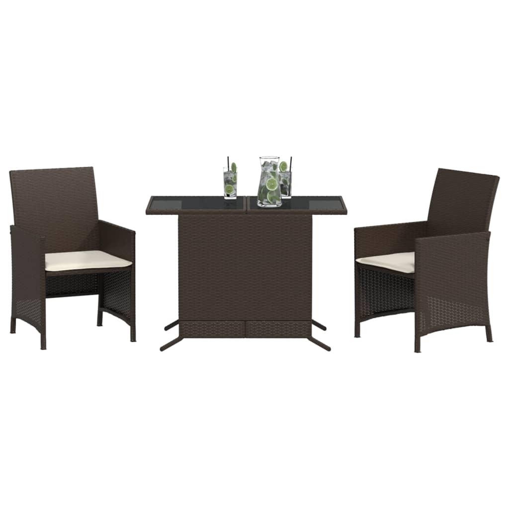 Voir la diapositive 3 : VIDAXL Ensemble de bistro 3 pcs avec coussins marron resine tressee