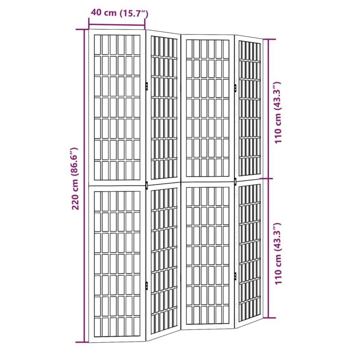 VIDAXL Cloison de separation 4 panneaux noir bois de paulownia massif