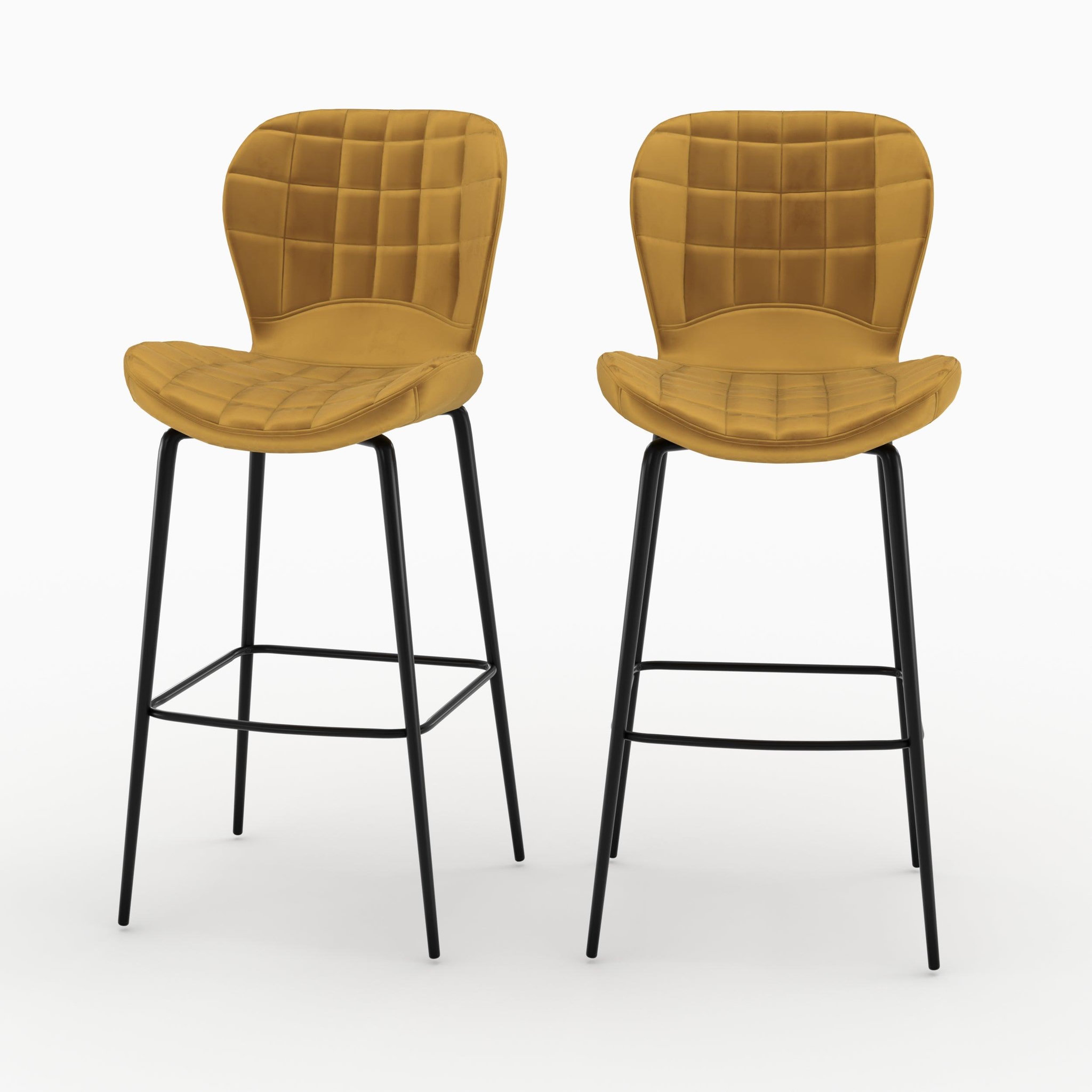 MAISON PAVANE Lot de 2 chaises de bar en velours jaune curry 75 cm-mazzia
