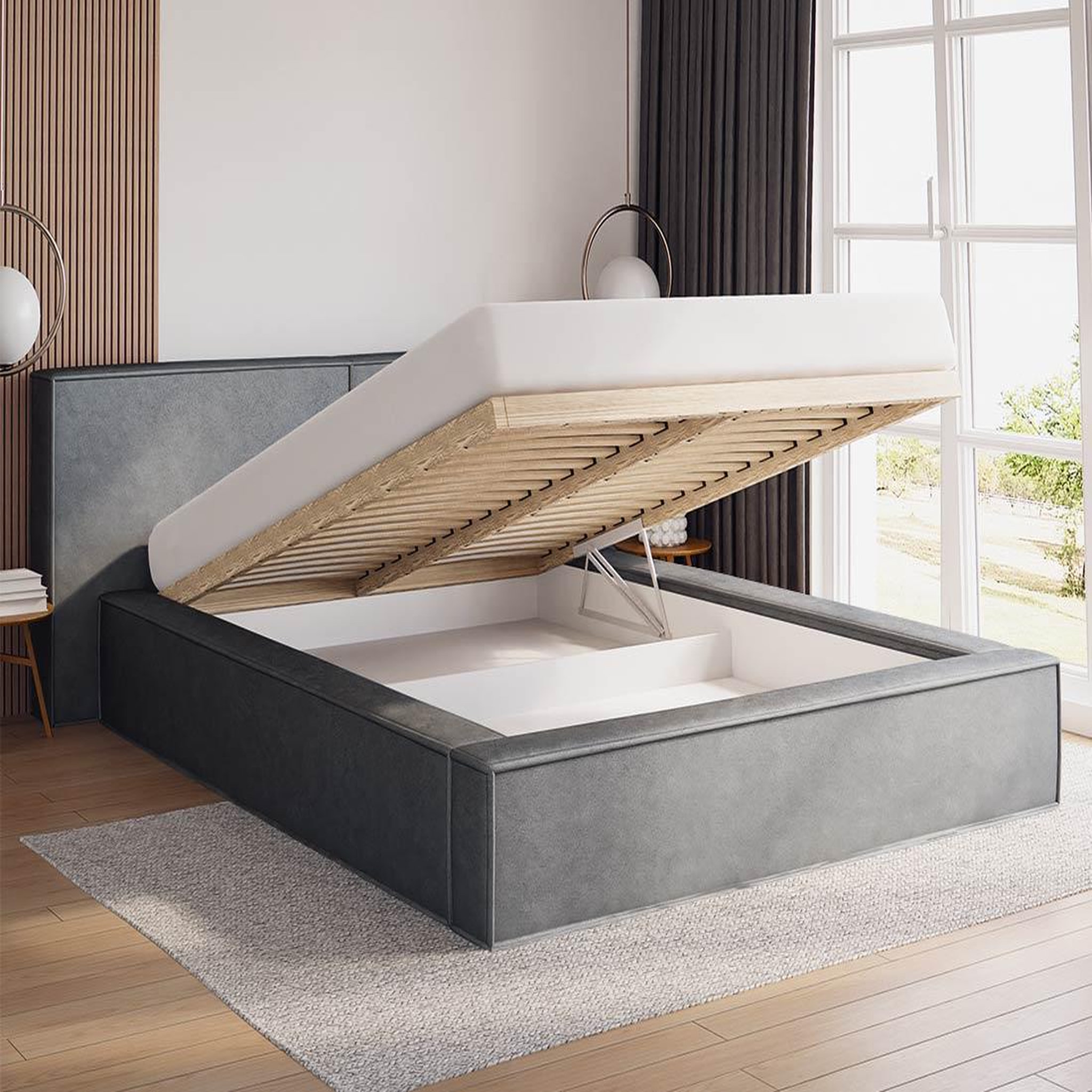 Voir la diapositive 2 : BEST MOBILIER Eros - lit coffre - 140x200 cm - sommier inclus - en velours
