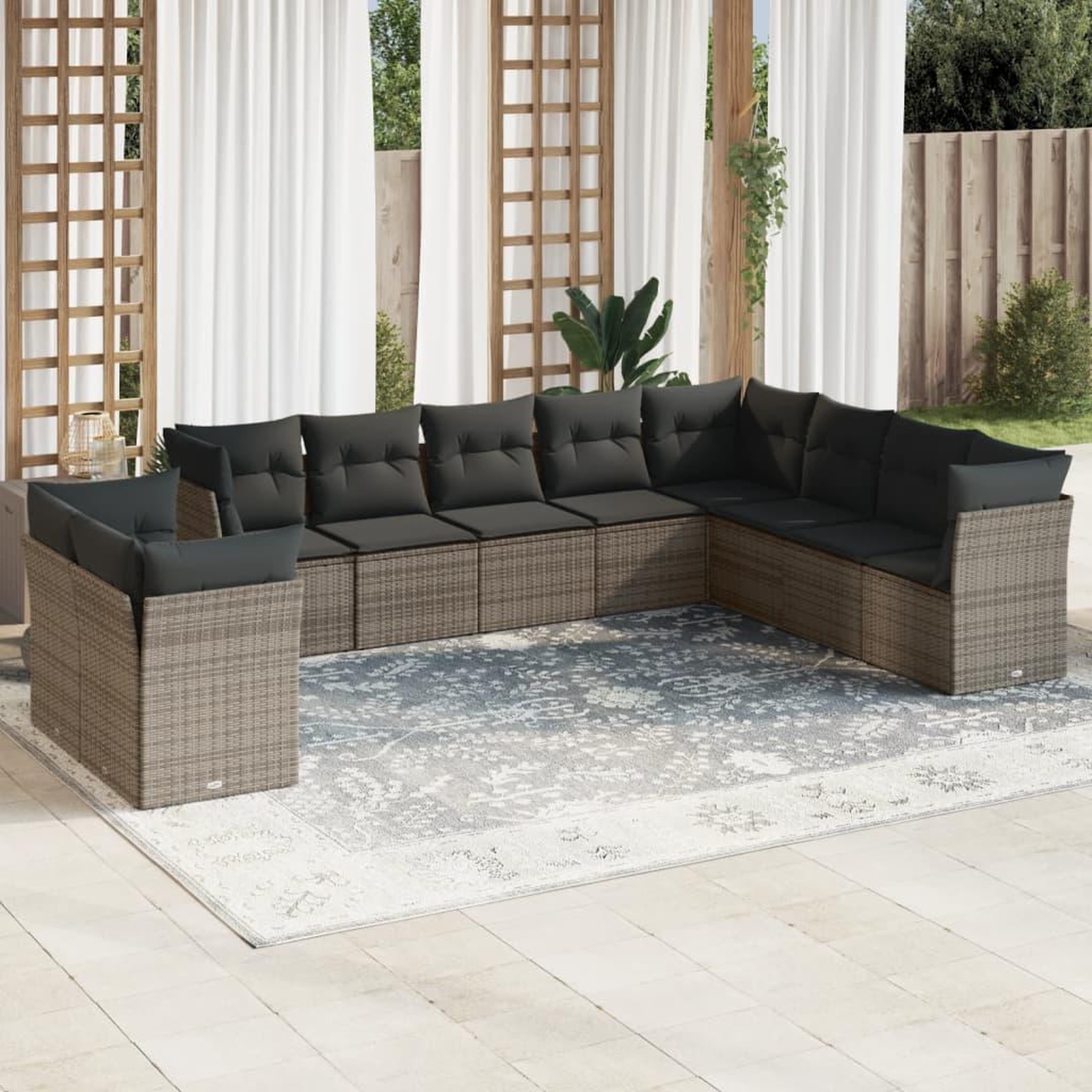 VIDAXL Salon de jardin avec coussins 10 pcs gris resine tressee