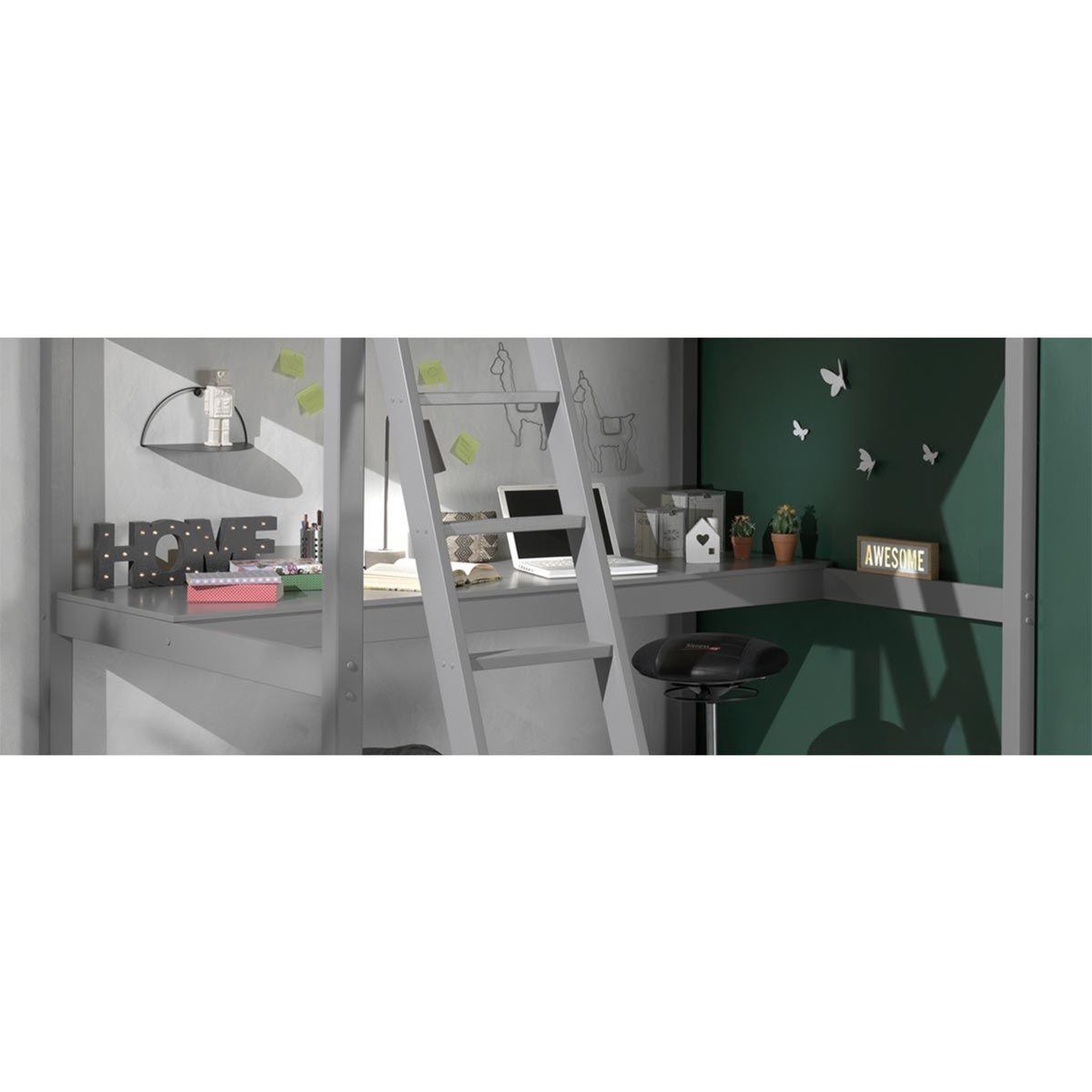 Voir la diapositive 2 : Paris Prix Plan de travail pour lit mezzanine  pino  69x205cm gris