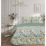 FUTURE HOME Parure de lit 2 personnes en satin de coton imprimé floral. Coloris disponibles : Beige