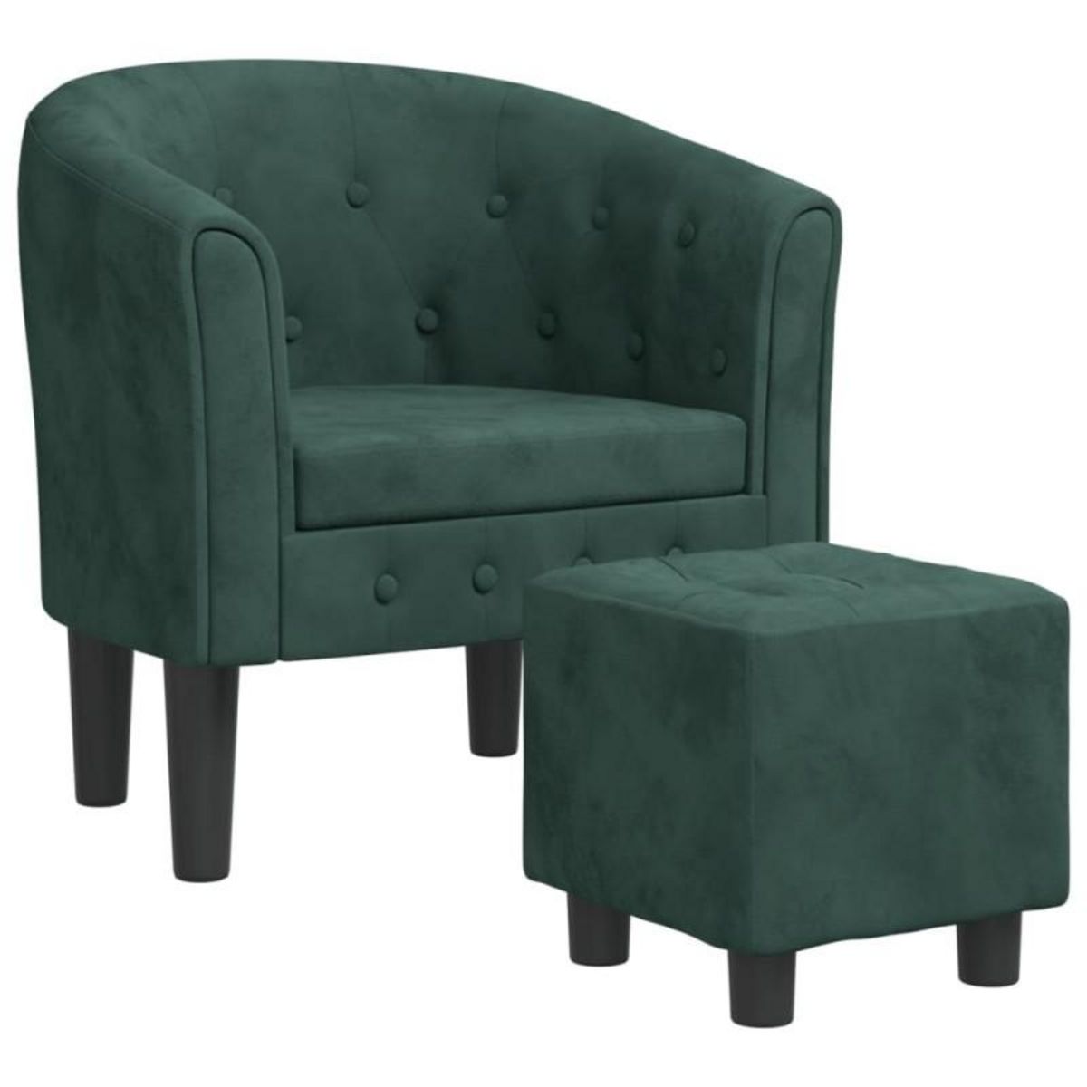VIDAXL Fauteuil avec repose pied vert foncé velours