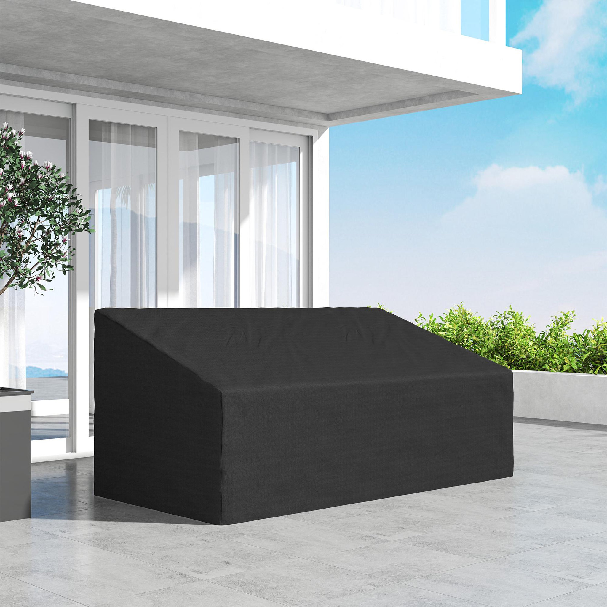 Voir la diapositive 2 : OUTSUNNY Housse canapé exterieur 3 places - housse salon de jardin - dim. 218x111x63/101cm - polyester haute densité noir