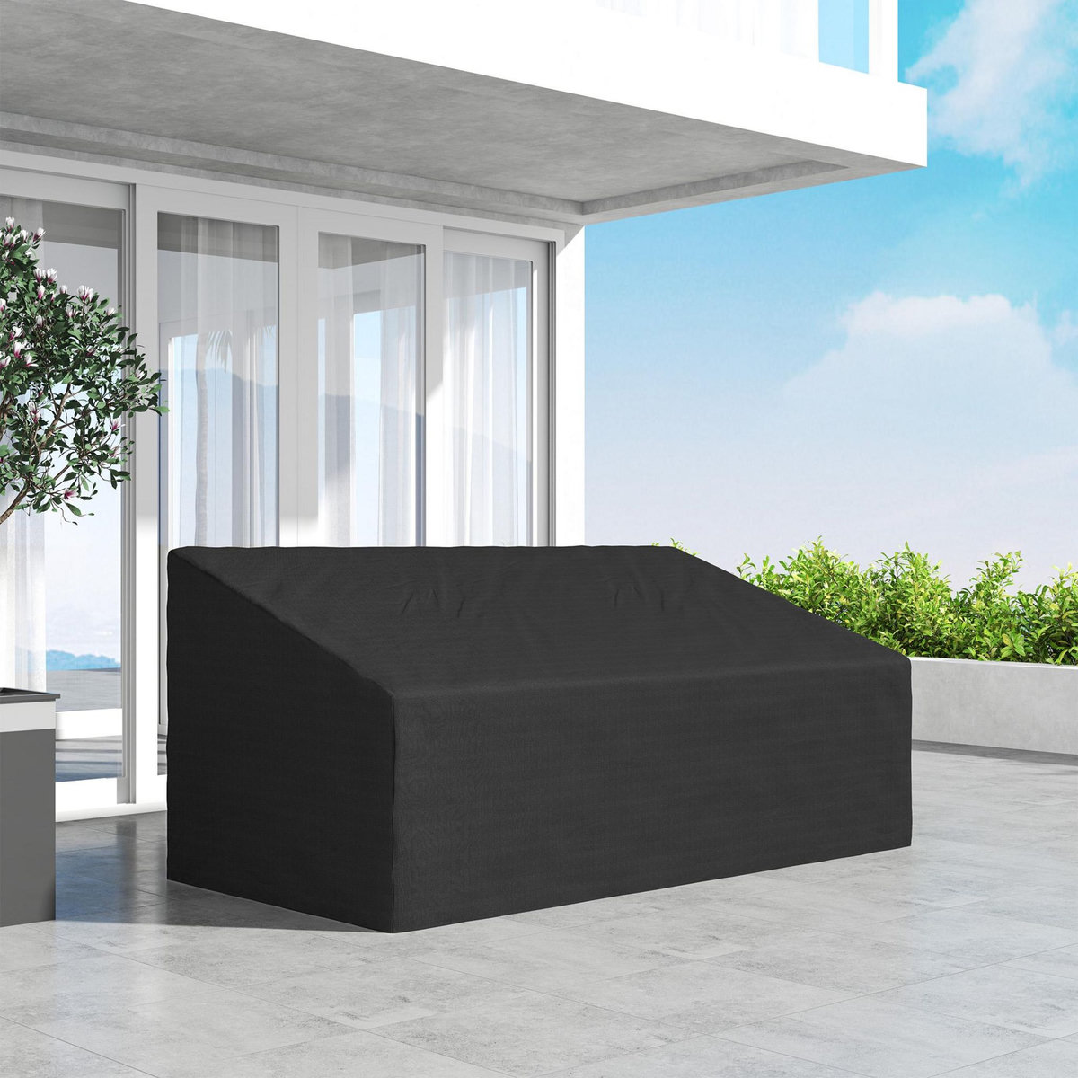 OUTSUNNY Housse canapé exterieur 3 places - housse salon de jardin - dim. 218x111x63/101cm - polyester haute densité noir