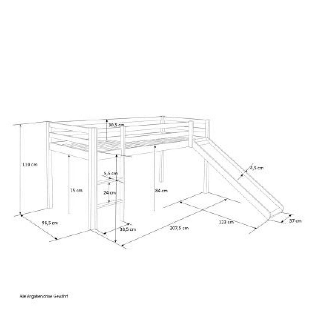 HomeStyle4U Lit mi-hauteur avec rideaux et tunnel rose