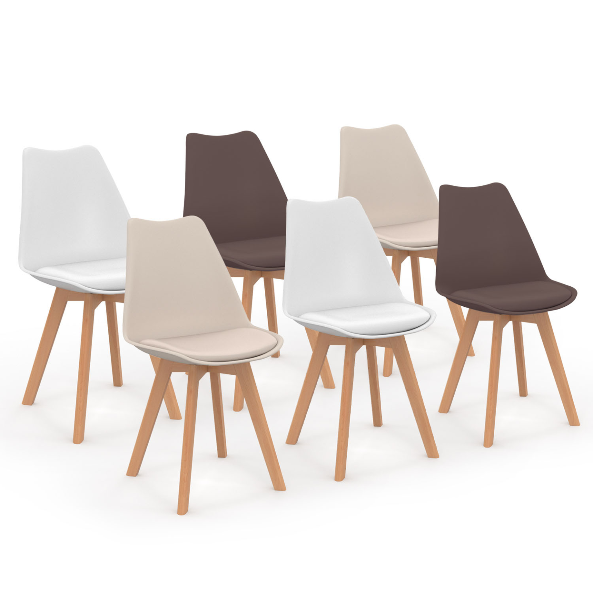 ID MARKET Lot de 6 chaises scandinaves sara mix color taupe, beige et blanc