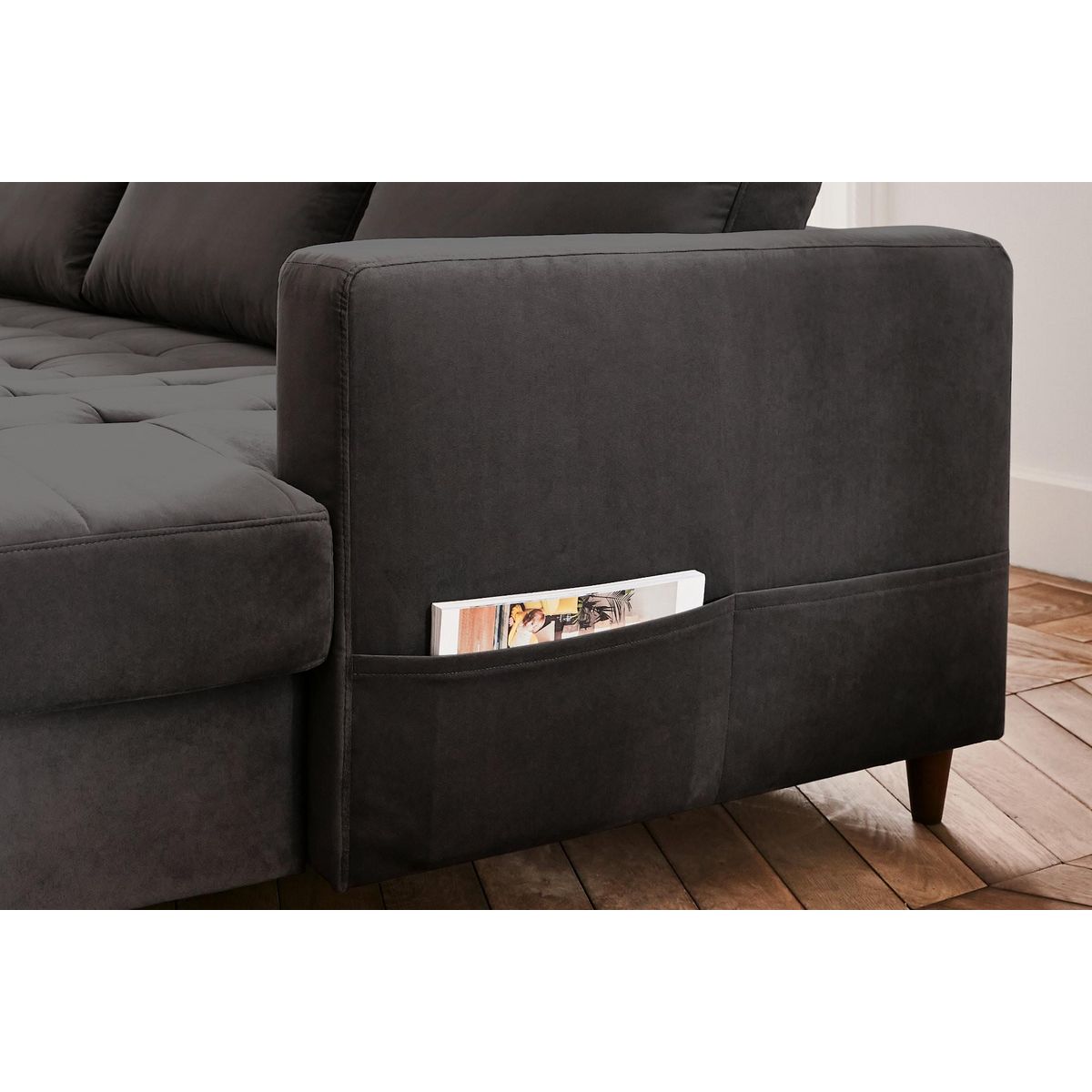 LISA DESIGN Anna - canapé panoramique d'angle gauche - 7 places - convertible avec coffre - en velours