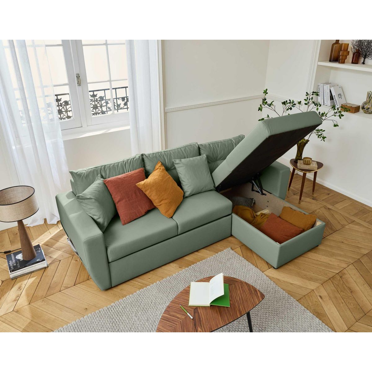 BEST MOBILIER Astoria - canapé d'angle réversible 4 places - convertible avec coffre - en simili