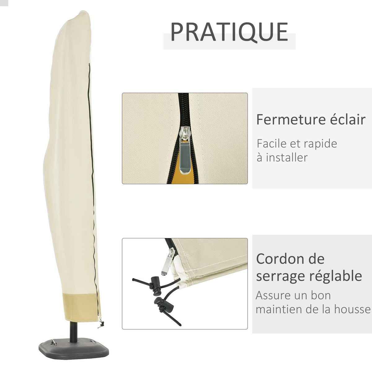 OUTSUNNY Housse de protection imperméable pour parasol droit avec fermeture éclair et cordon de serrage polyester PVC haute densité beige