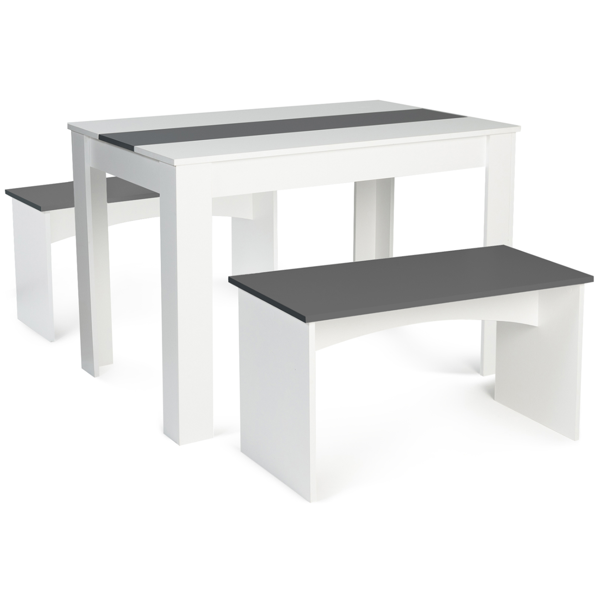 ID MARKET Ensemble table à manger et 2 bancs rozy 4 personnes blanc et gris 110 cm