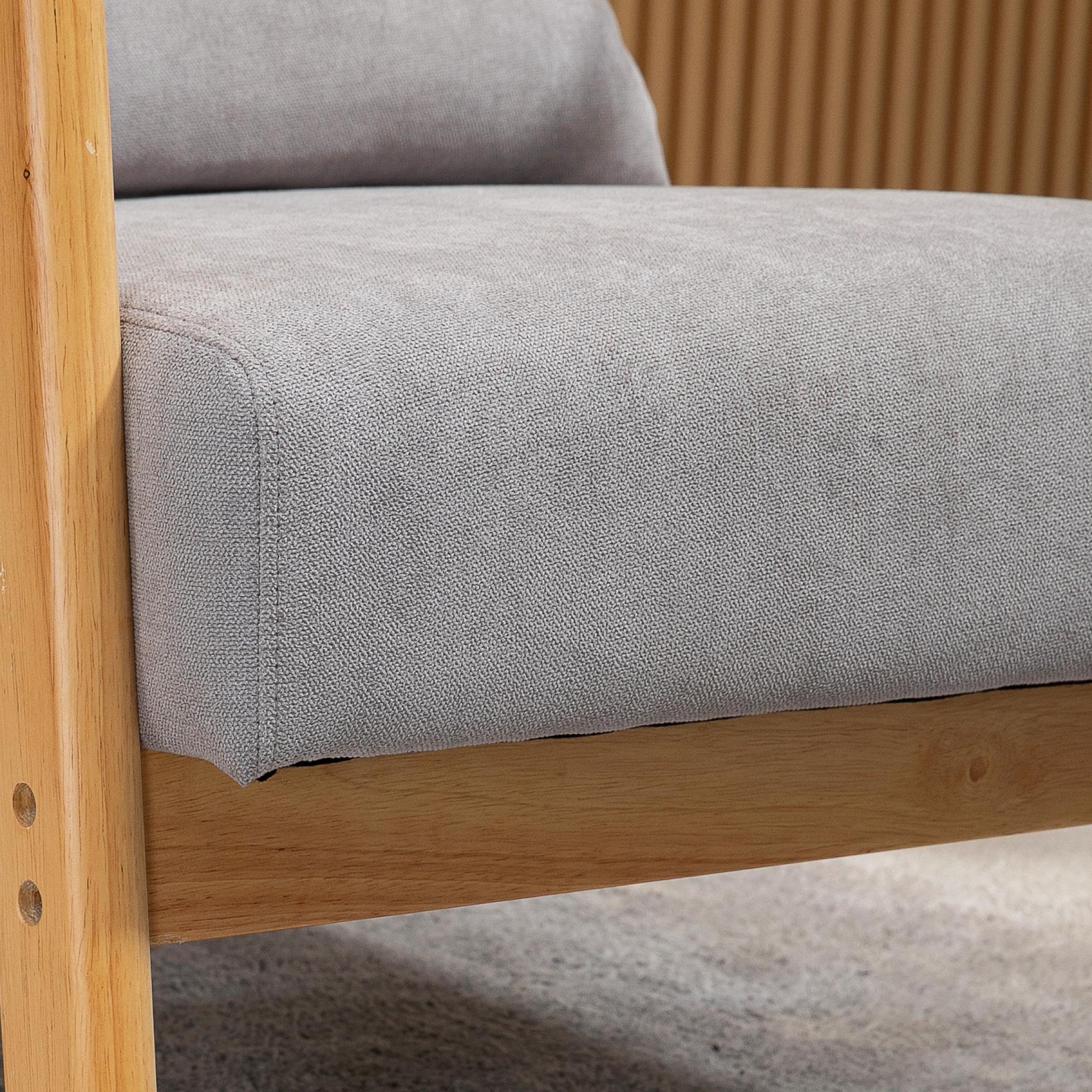 Voir la diapositive 4 : HOMCOM Fauteuil lounge - 3 coussins inclus - assise profonde - accoudoirs - structure bois hévéa - aspect velours gris