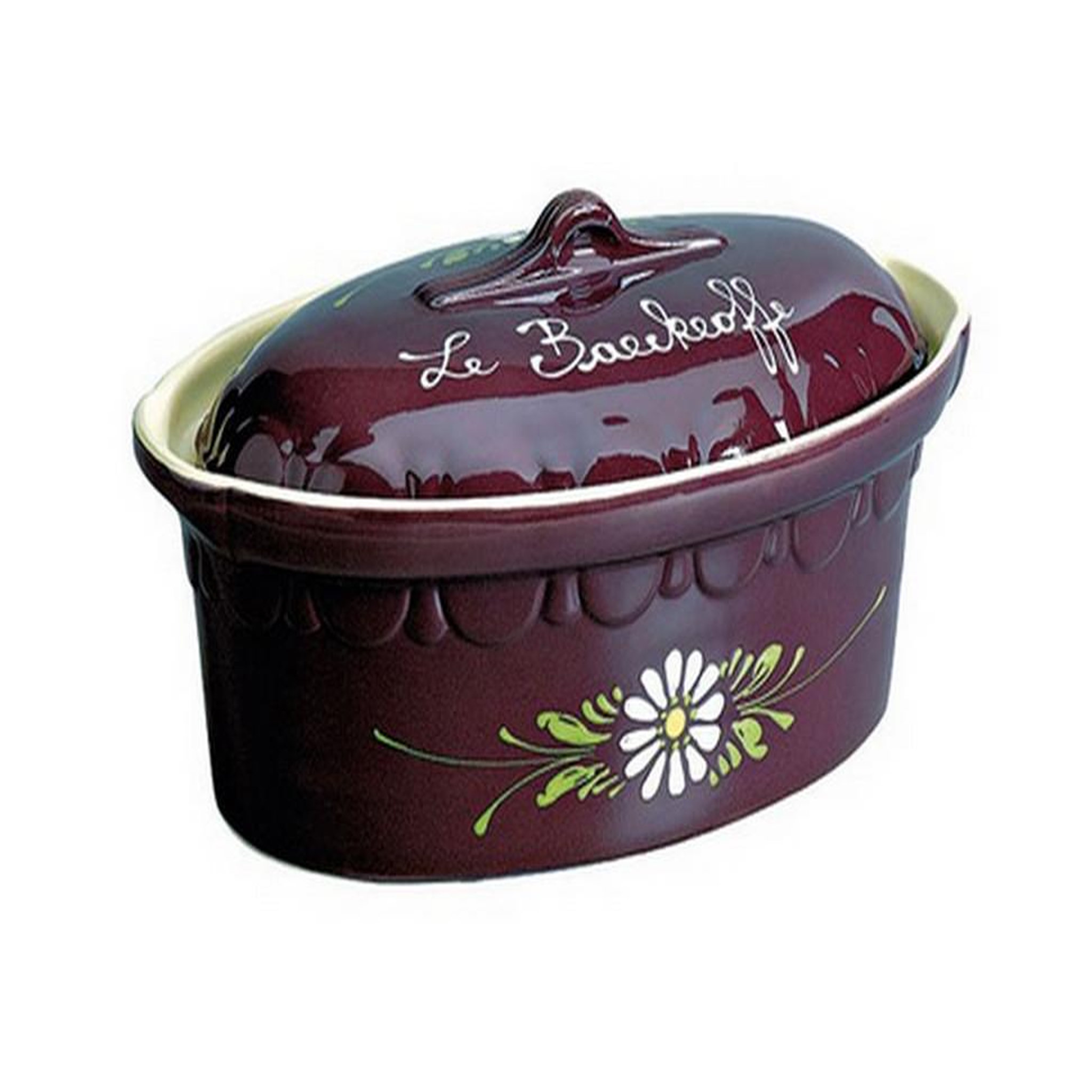 SIEGFRIED Terrine ovale 37cm aubergine decor fleurs blanches - 134AUB6