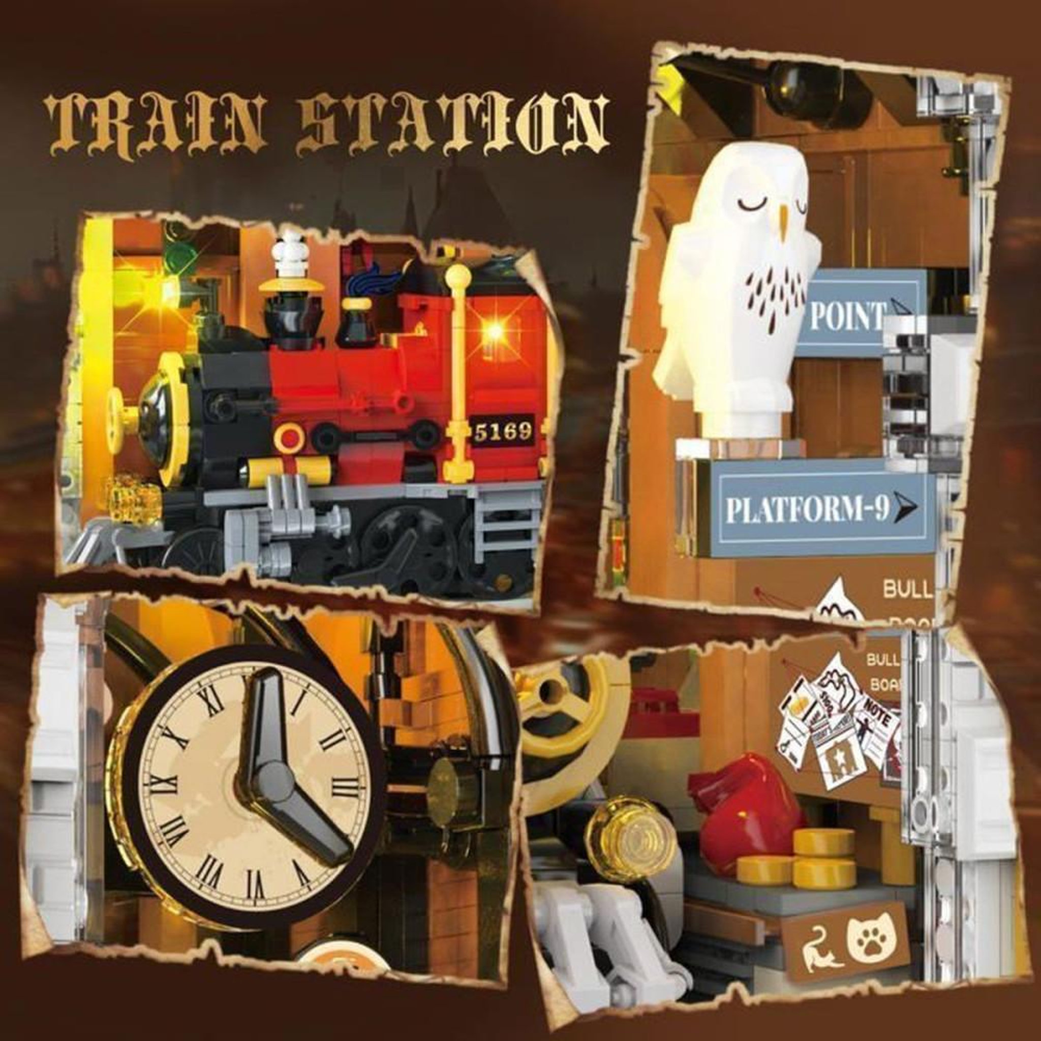 Voir la diapositive 5 : Kit maquette diorama livre illuminé LED train rouge 1 300 pièces