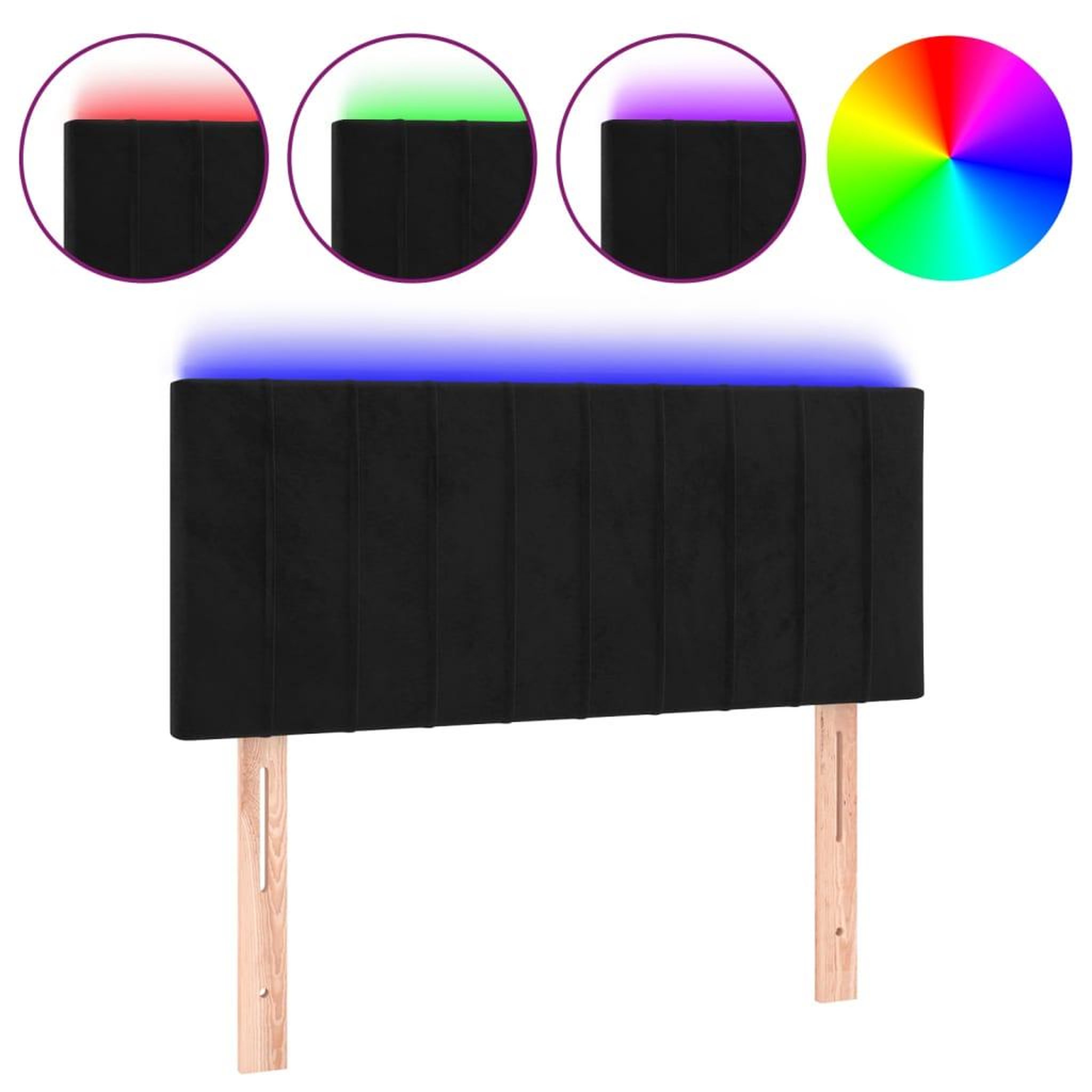Voir la diapositive 2 : VIDAXL Tete de lit a LED Noir 90x5x78/88 cm Velours