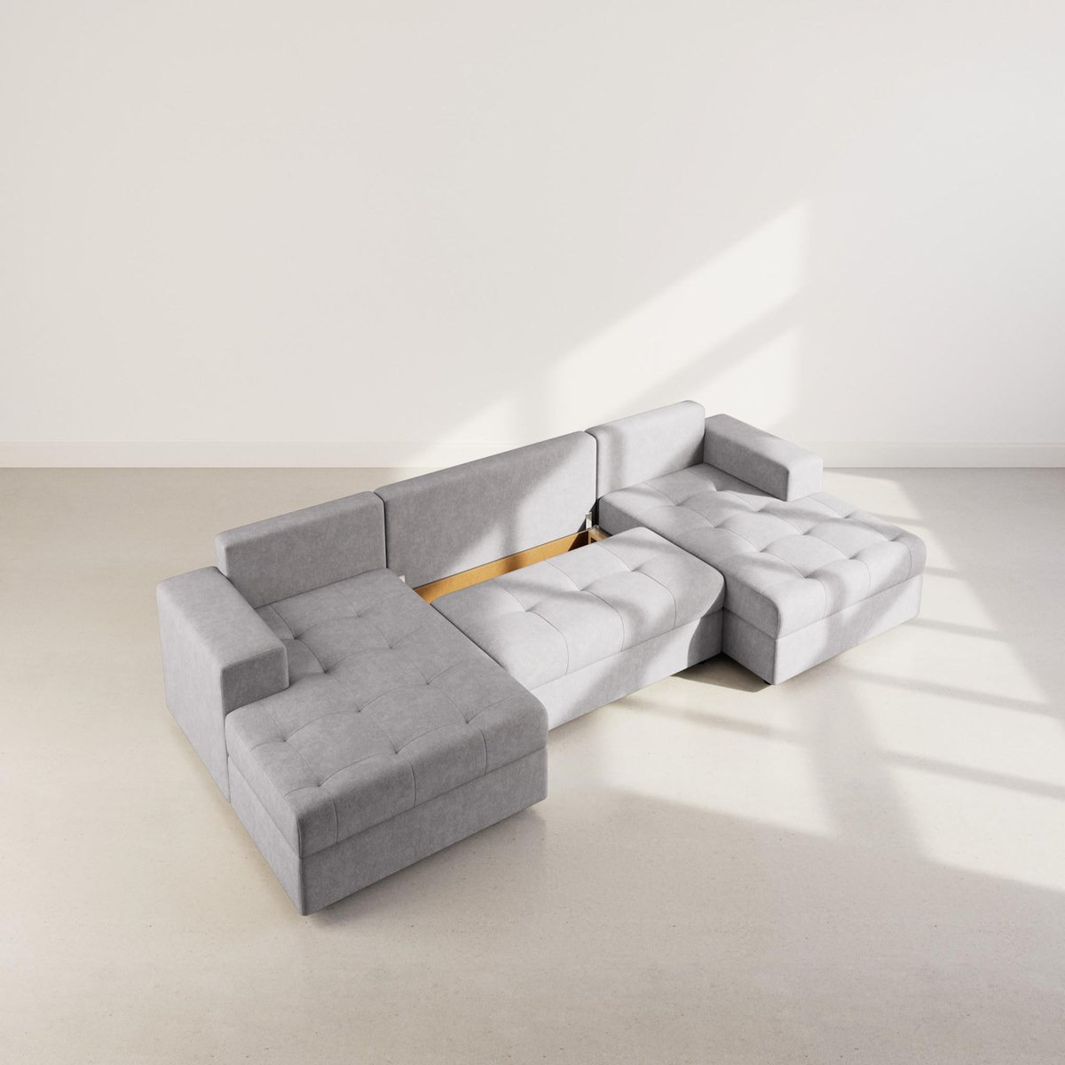 BEST MOBILIER Bastian - canapé panoramique en u 7 places convertible avec coffre en velours texturé