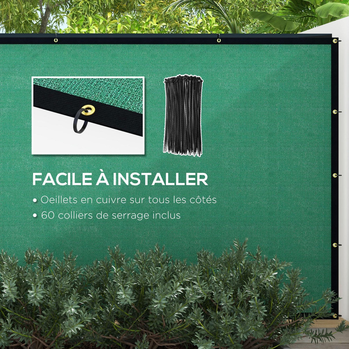 OUTSUNNY Brise-vue toile 160 g/m² renforcée avec attaches et œillets dim. 15,25L x 1,75H m