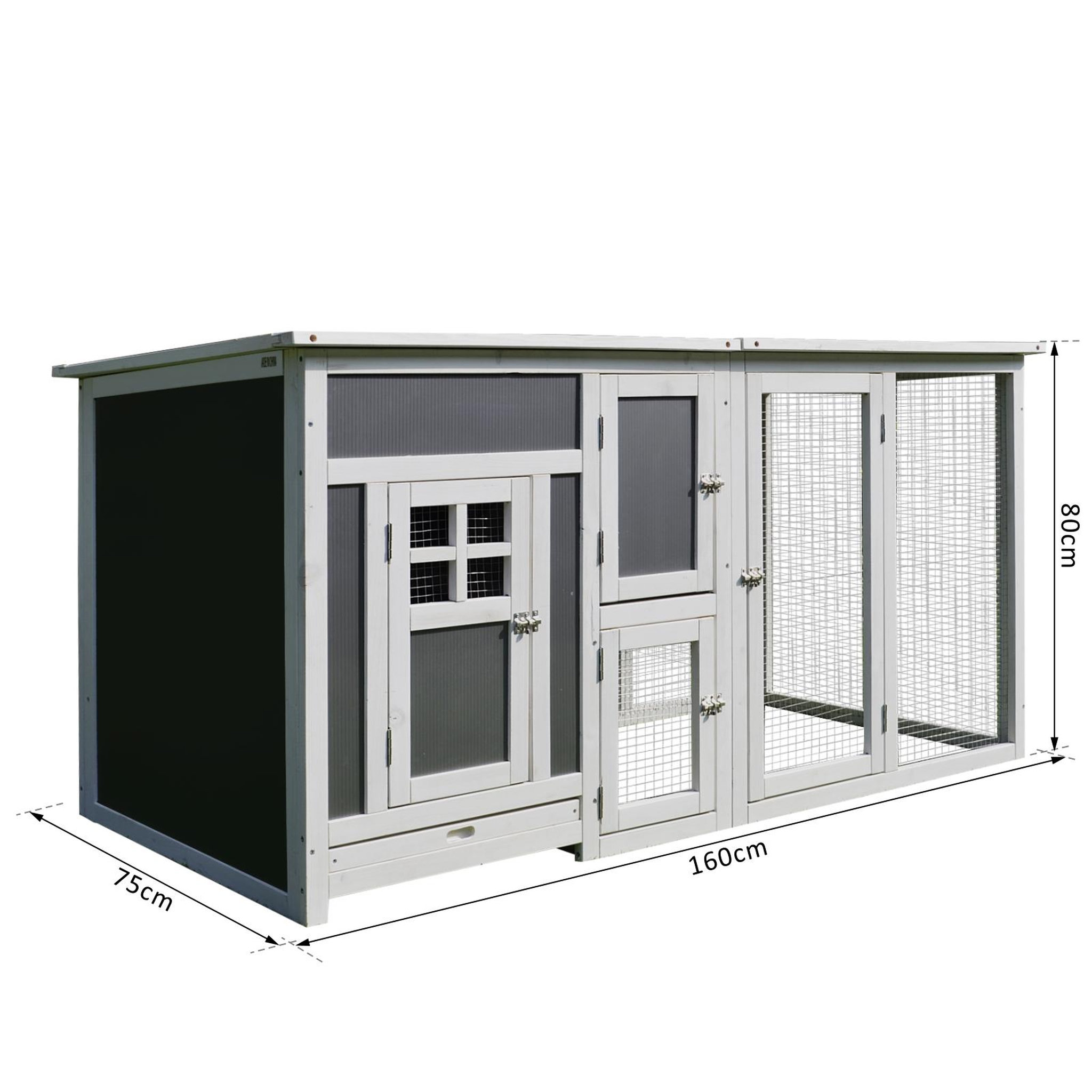 Voir la diapositive 3 : PAWHUT Poulailler multi-équipements niche toit ouvrant perchoir pondoir enclos tiroir à déjection 160L x 75l x 80H cm bois massif pin gris blanc
