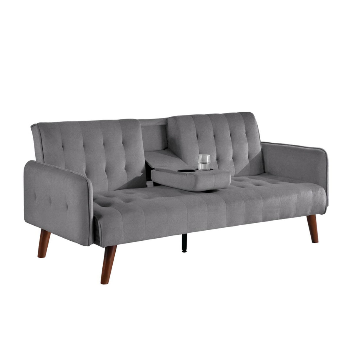 CONCEPT USINE Canapé 3 places convertible en velours avec tablette centrale rabattable gris INVERNESS