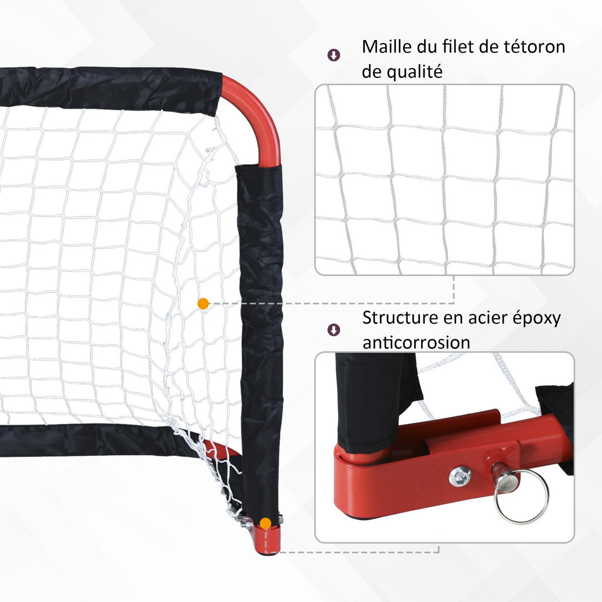 HOMCOM Set de 2 mini cages de football pliables avec filet - dim. 90L x 36l x 60H cm - métal époxy rouge oxford noir