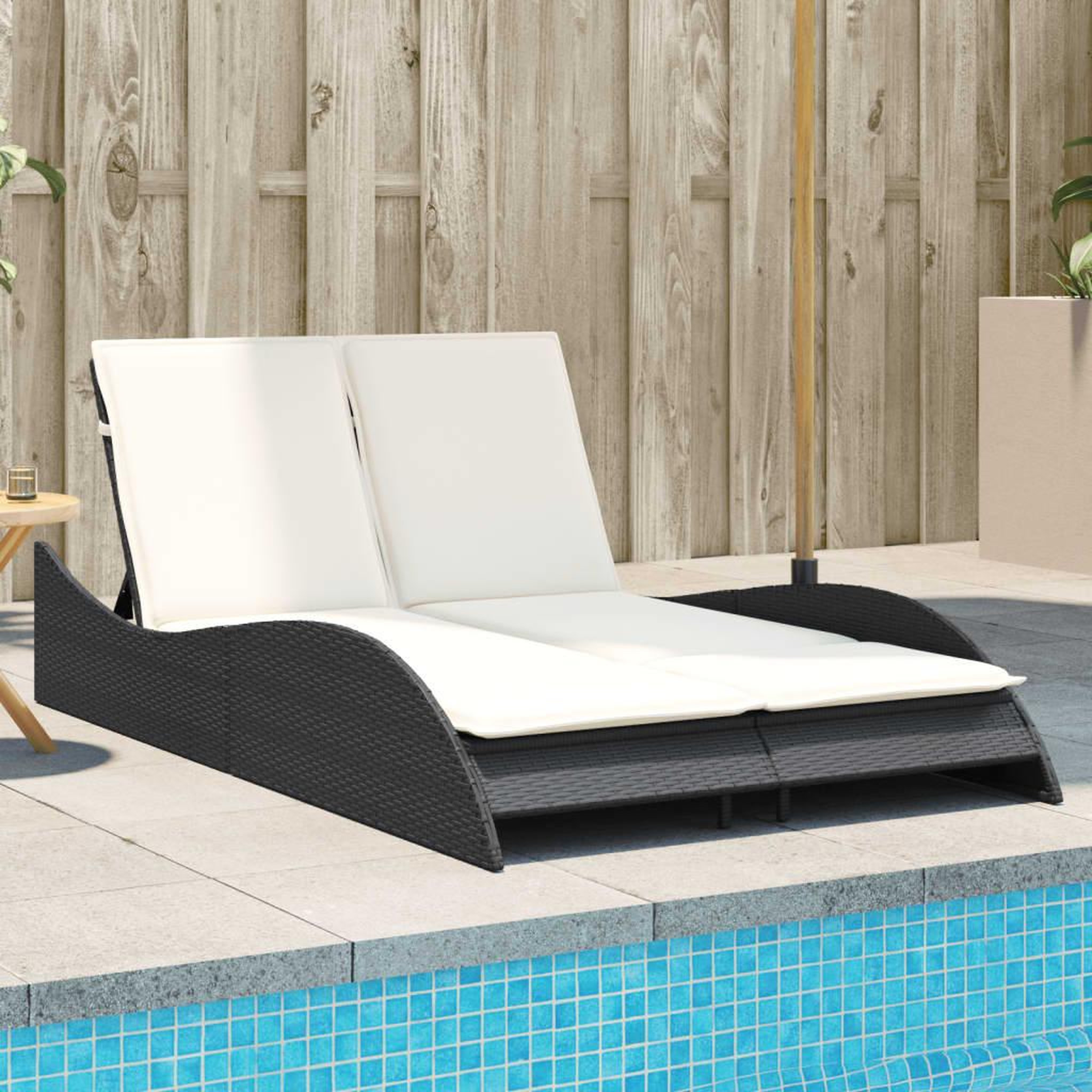 VIDAXL Chaise longue avec coussins noir 114x205x73 cm resine tressee