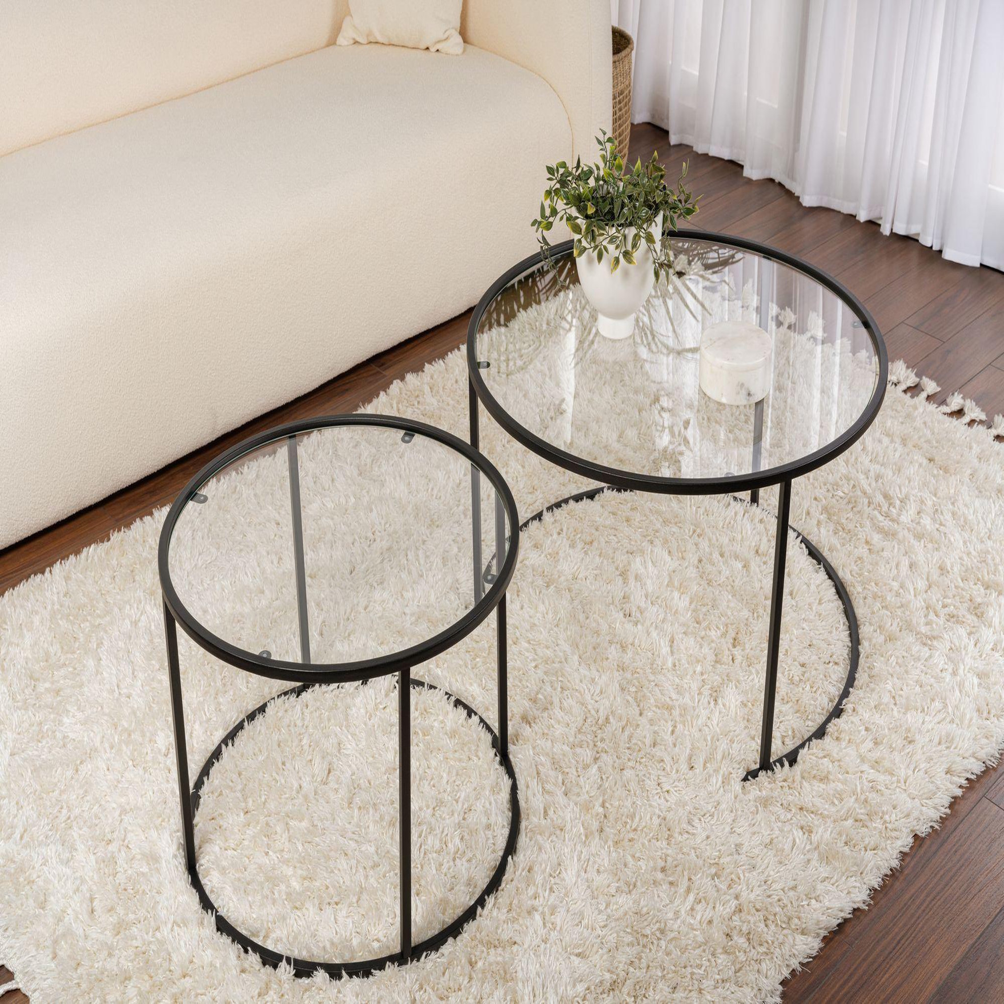 Voir la diapositive 4 : Habitat et Jardin Lot de 2 tables basses en métal  aurum  - 80 x 80 x 43 cm - noir transparent
