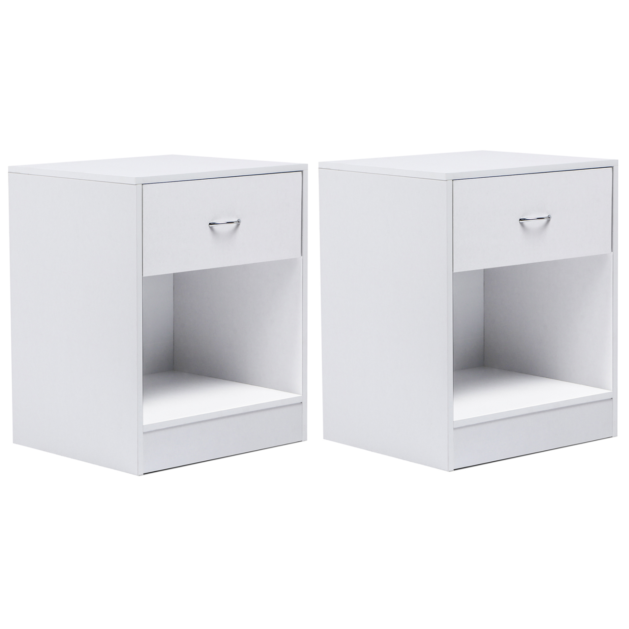 ID MARKET Lot de 2 tables de chevet olga 1 tiroir avec niche bois blanc