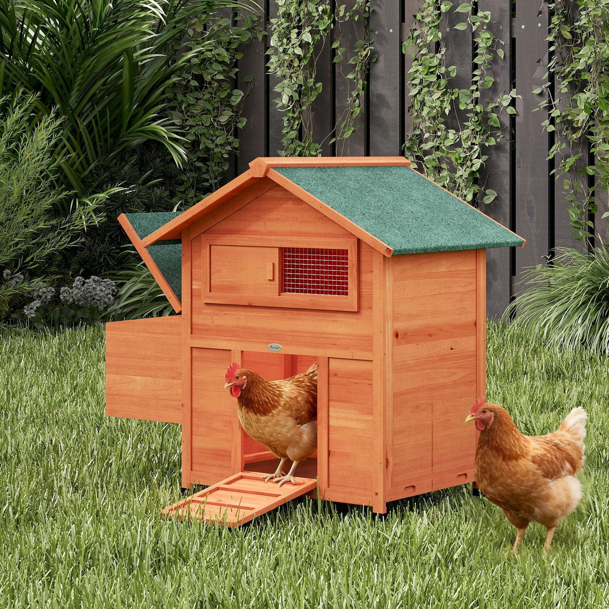 PAWHUT Poulailler niche en bois avec pondoir perchoir porte rampe verrouillable et fenêtre