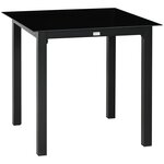 OUTSUNNY Table de jardin carrée 4 personnes dim. 80L x 80l x 74H cm alu. plateau verre trempé noir