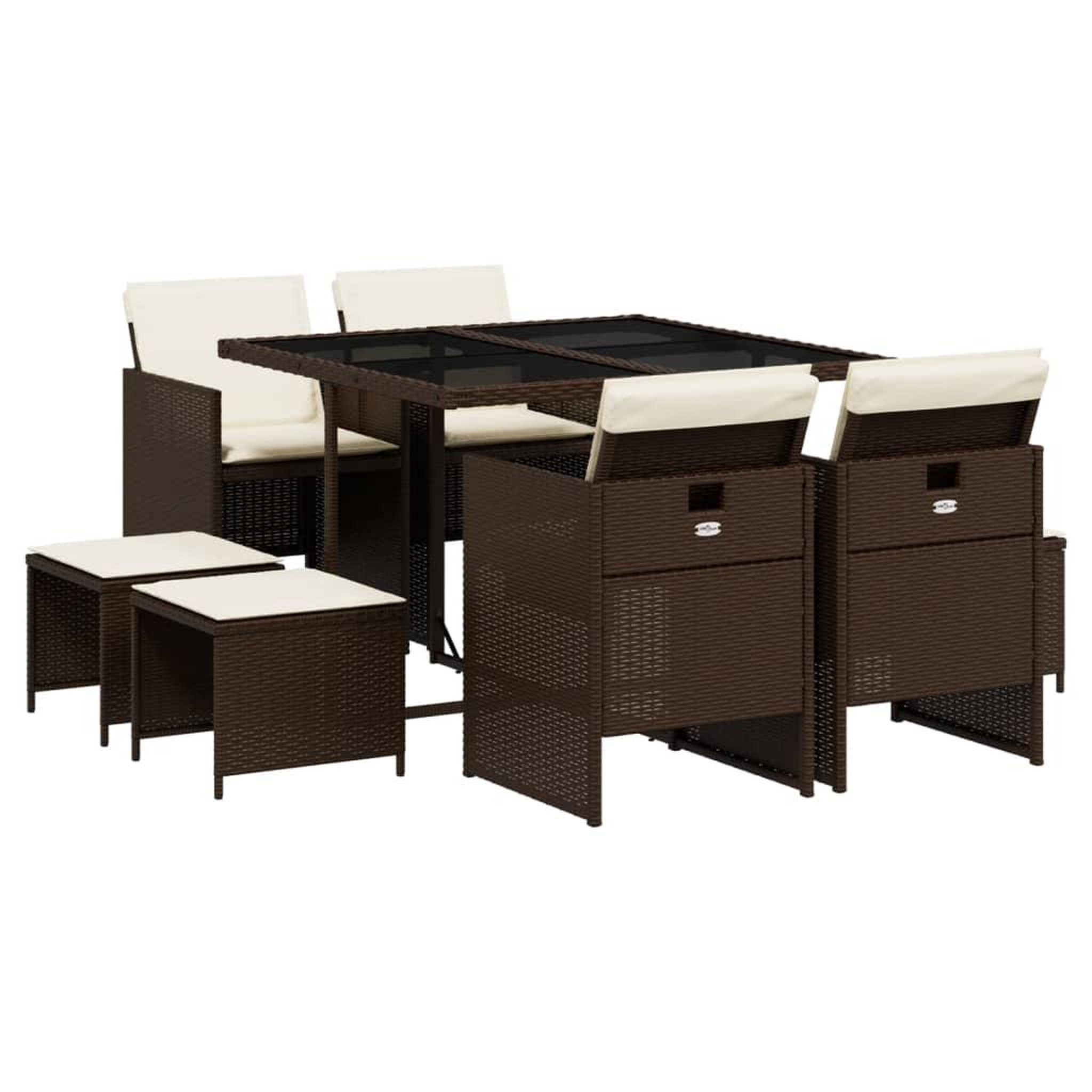 Voir la diapositive 2 : VIDAXL Ensemble a manger de jardin et coussins 9 pcs marron poly rotin