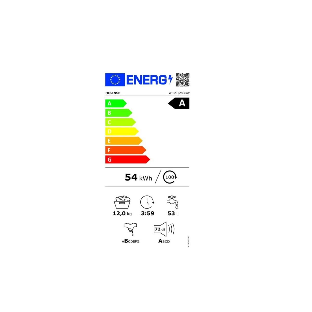 Hisense Lave-linge frontal 12kg 1400tours/min - WF5S1243BW