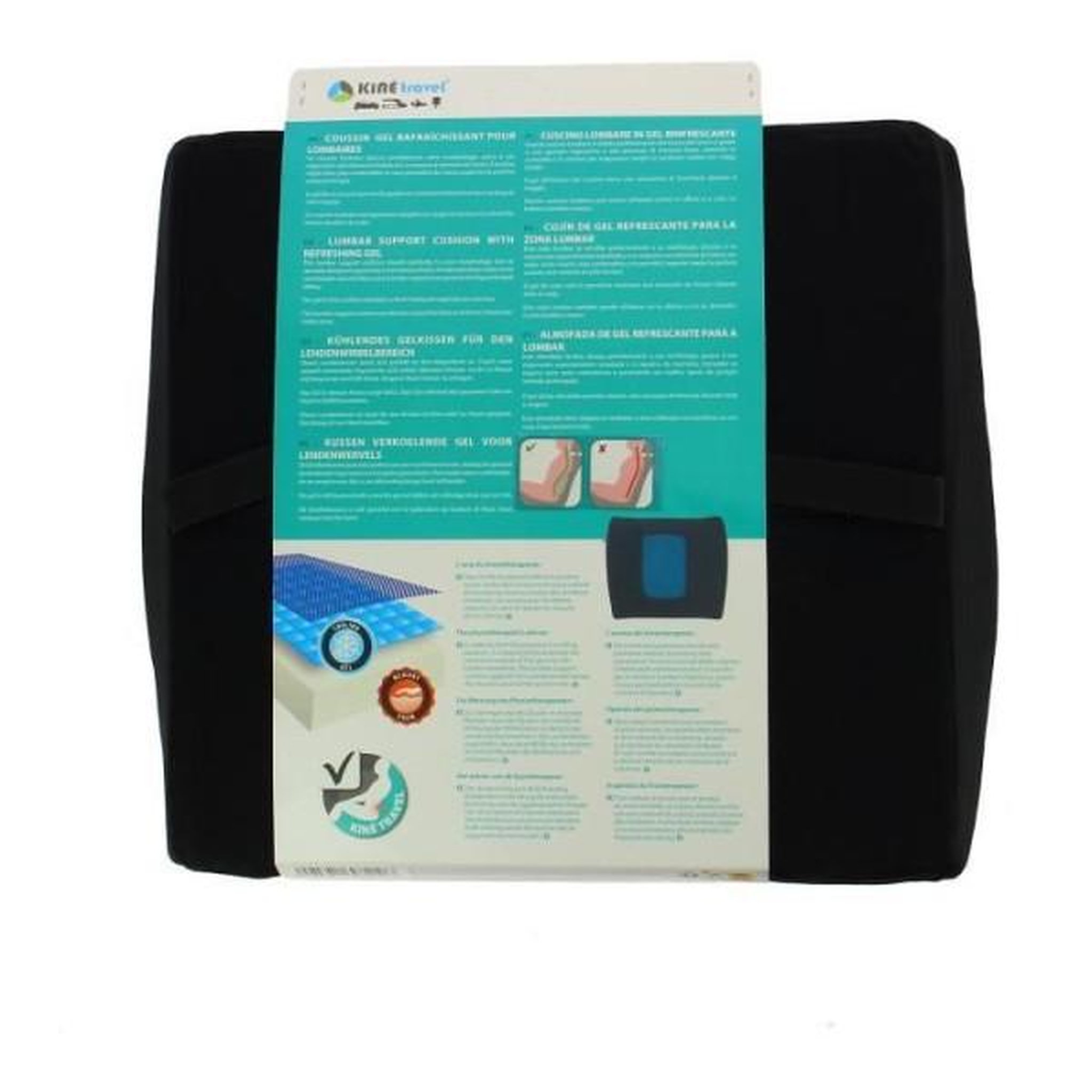 Voir la diapositive 6 : KINE TRAVEL Coussin lombaire + gel - kine travel - 169821 - noir et bleu