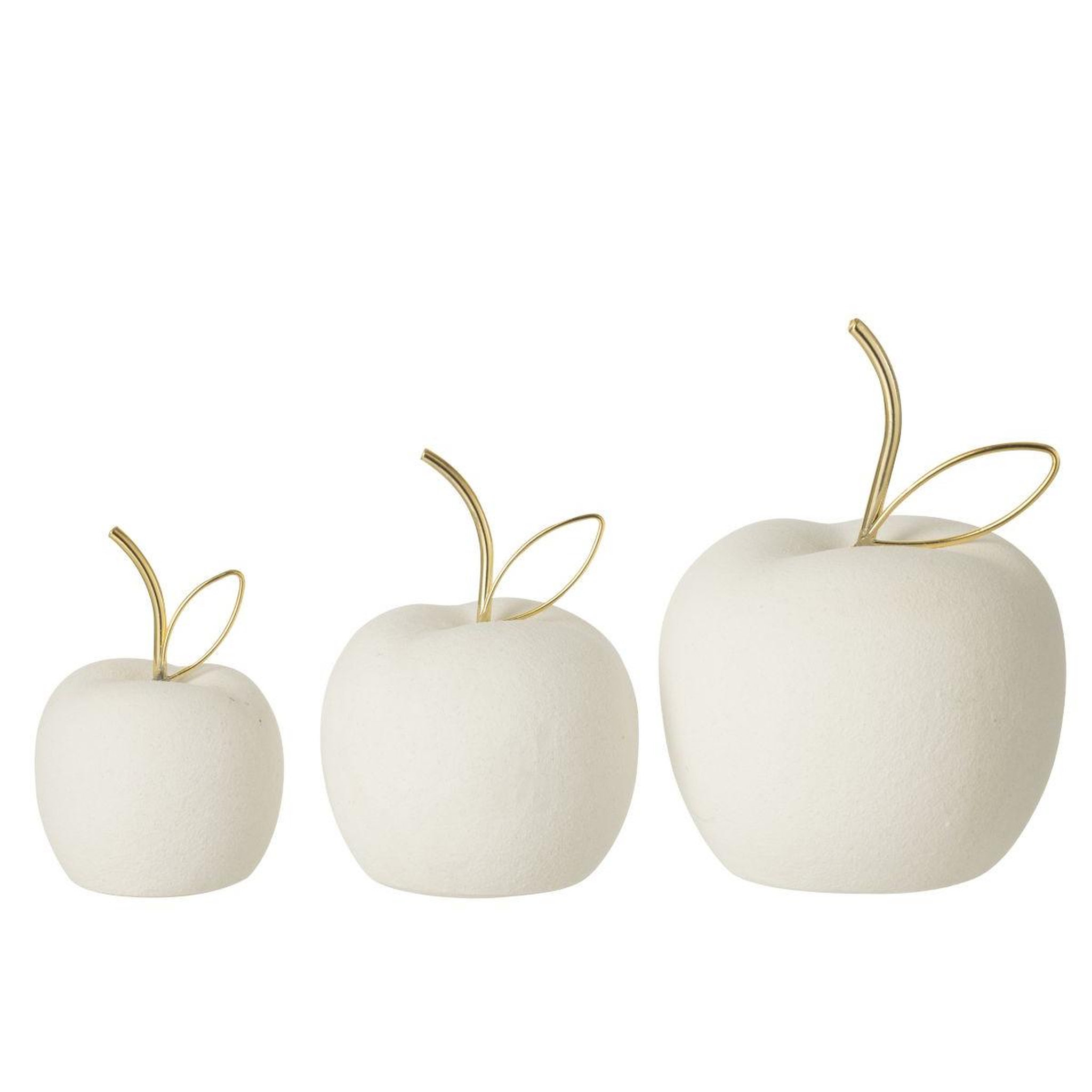 Voir la diapositive 2 : J-LINE Lot de 3 pommes déco  porcelaine  15cm blanc
