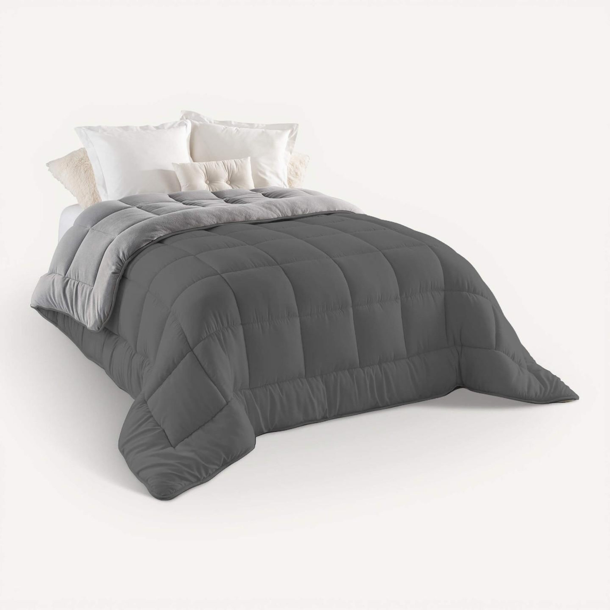 Voir la diapositive 5 : ID MARKET Couette 200x200 cm zoe polaire biface gris et gris 400 gr