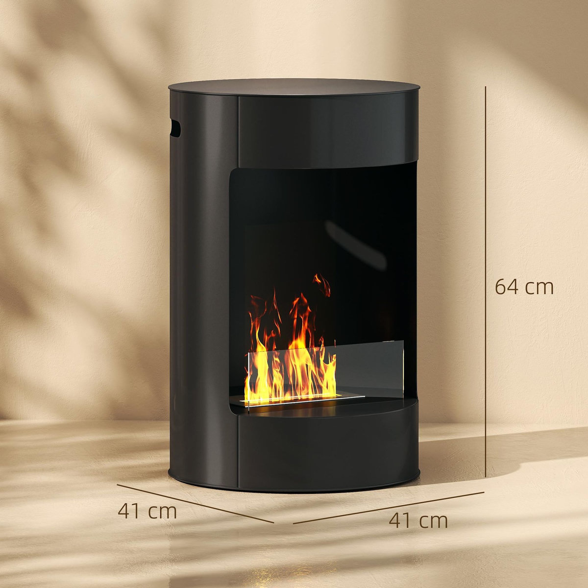 HOMCOM Cheminée éthanol - cheminée bioéthanol design cylindrique - réservoir 0,9L dia. 32 x H.55 cm acier noir