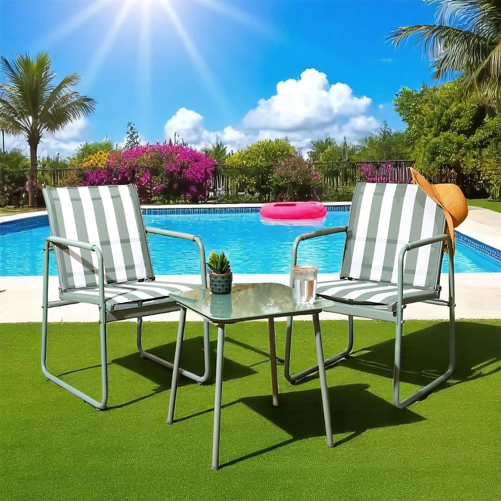 Voir la diapositive 4 : The Home Deco Factory Salon de jardin en acier 2 places nice - vert