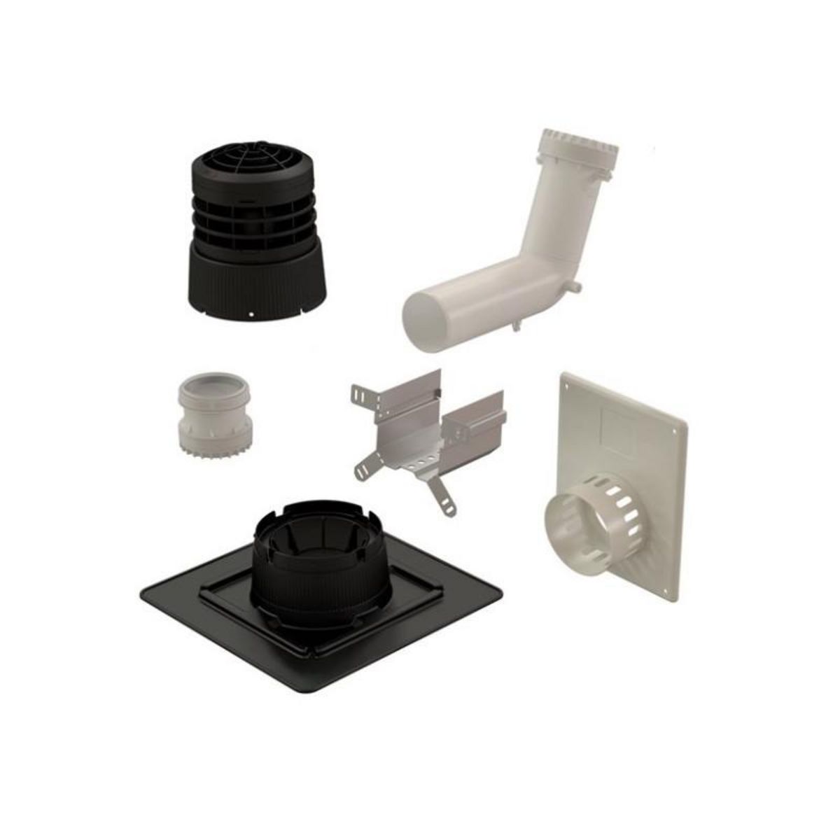 Ubbink Kit 2 en 1 CHEMILUX B22p B23p simple paroi D80 noir entrée plafond et mural UBBINK 184448