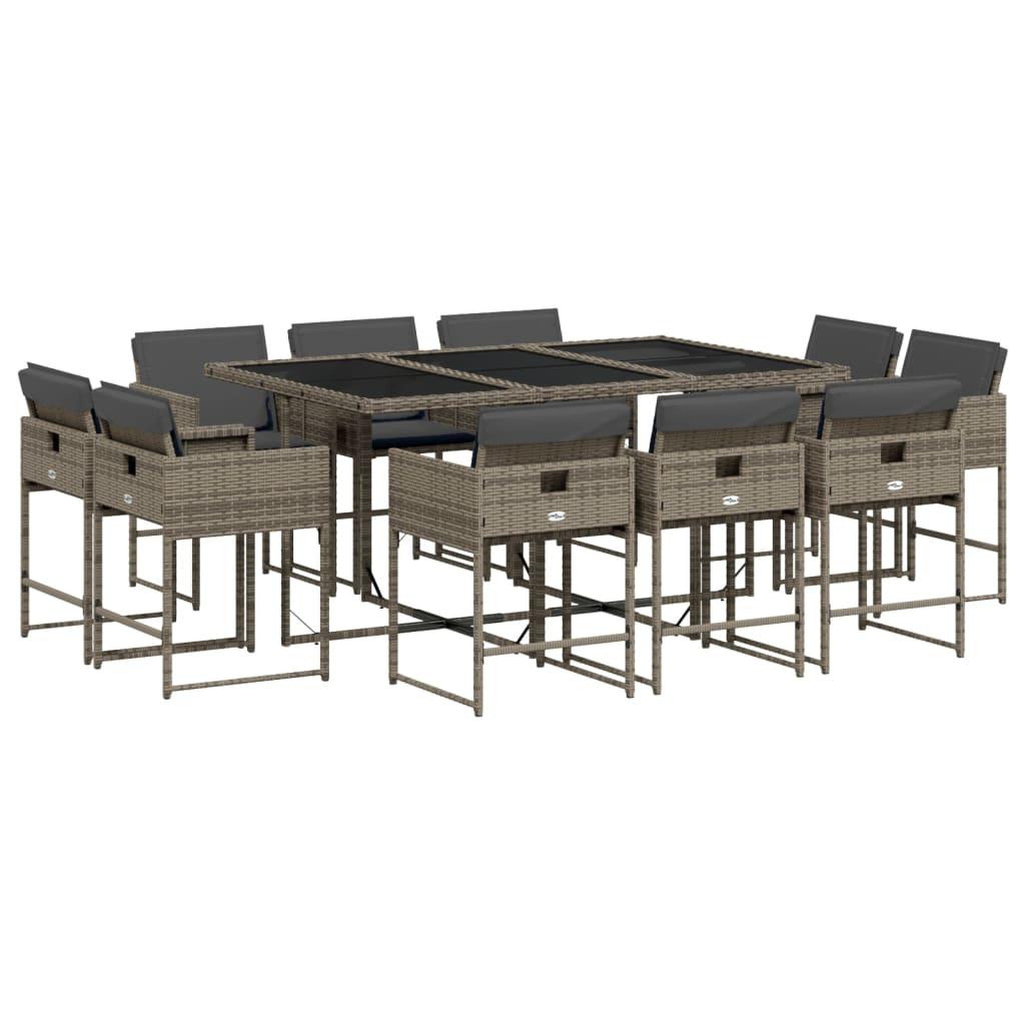 Voir la diapositive 2 : VIDAXL Ensemble a manger de jardin 11pcs avec coussins gris poly rotin